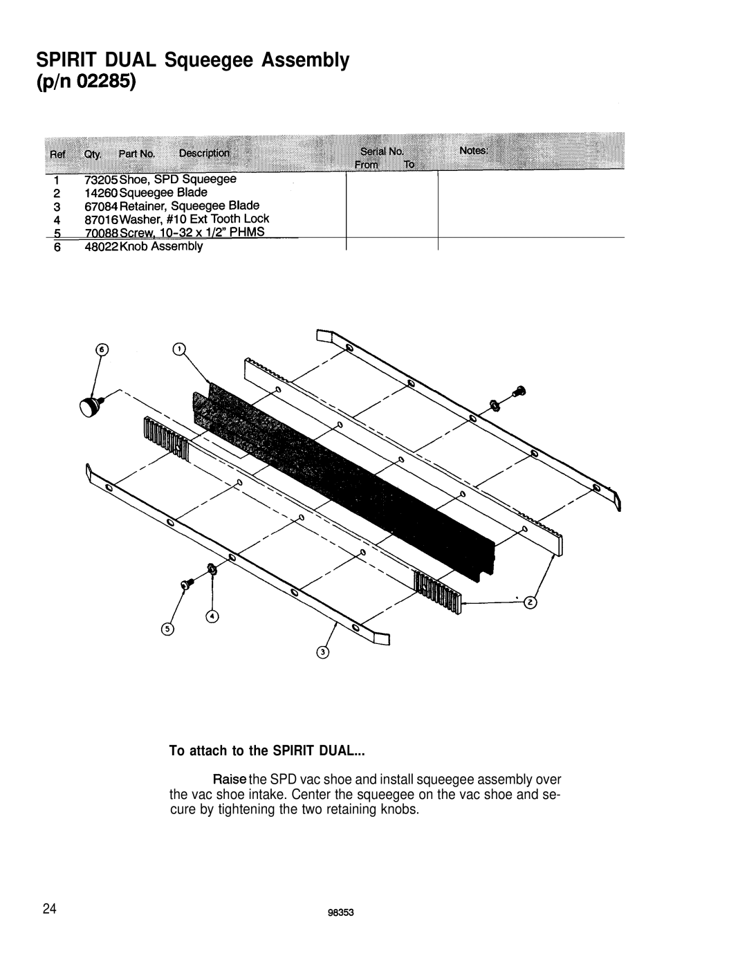 Windsor SPD-J manual Spirit Dual Squeegee Assembly 