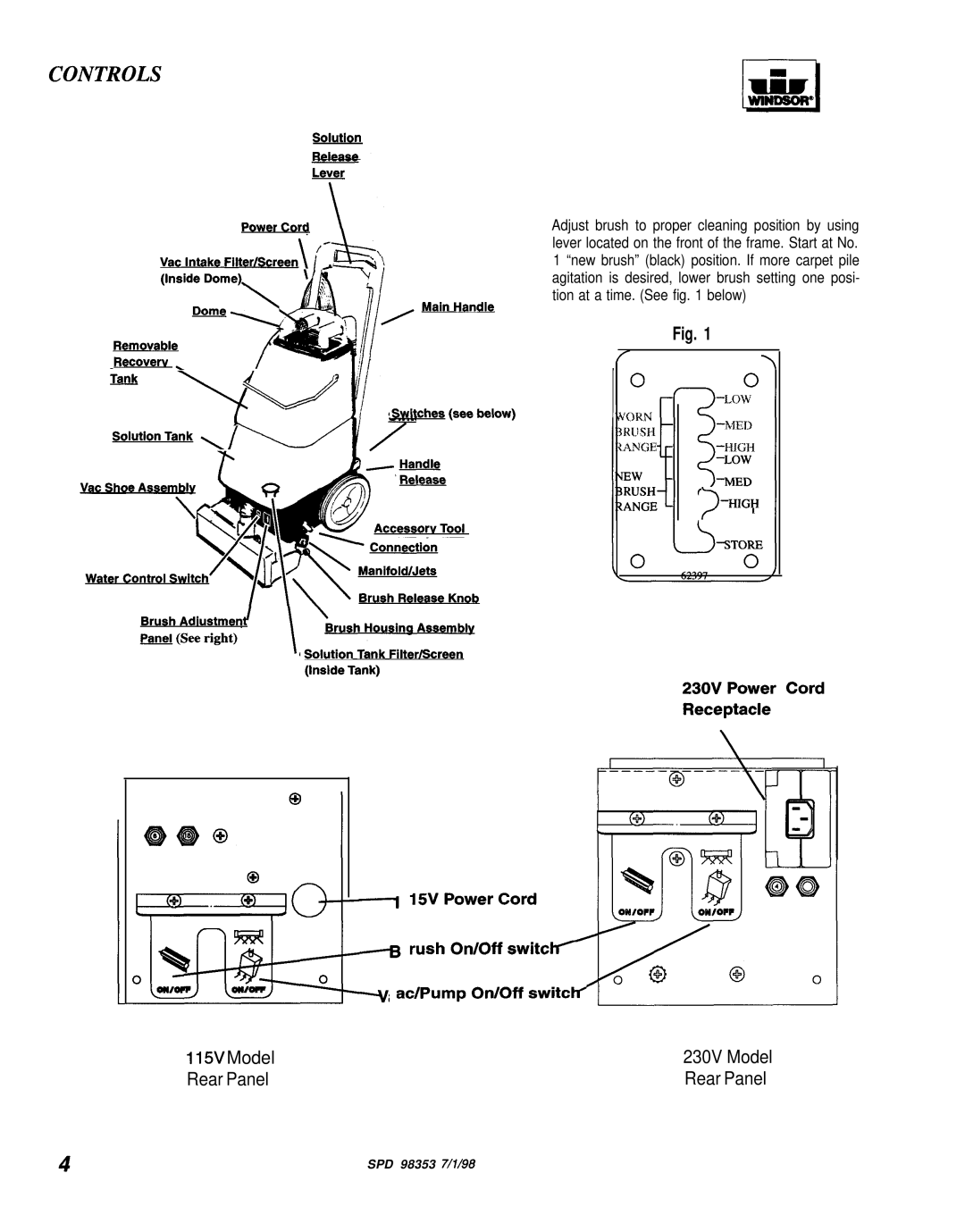 Windsor SPD-J manual Controls 