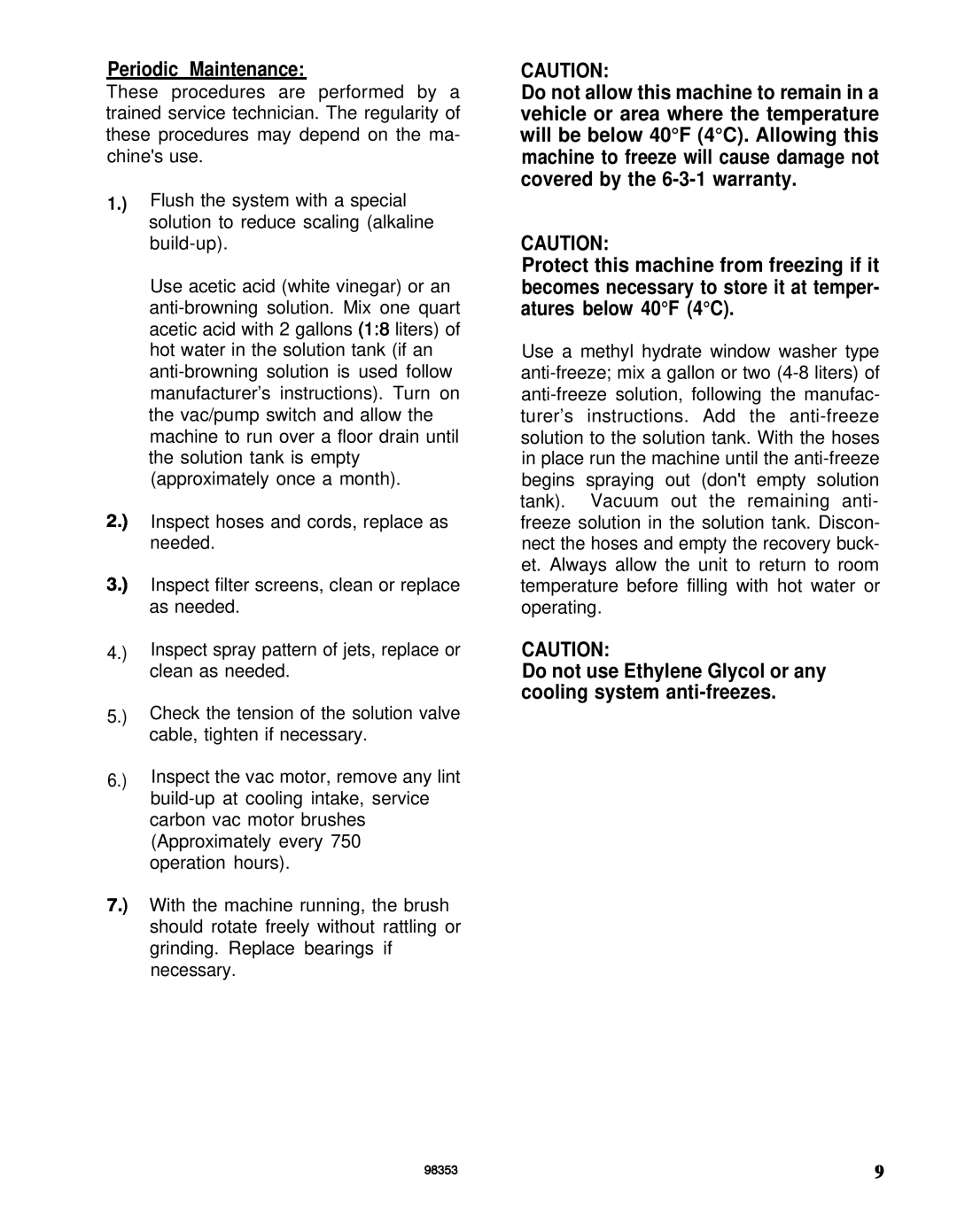 Windsor SPD-J manual Periodic Maintenance 