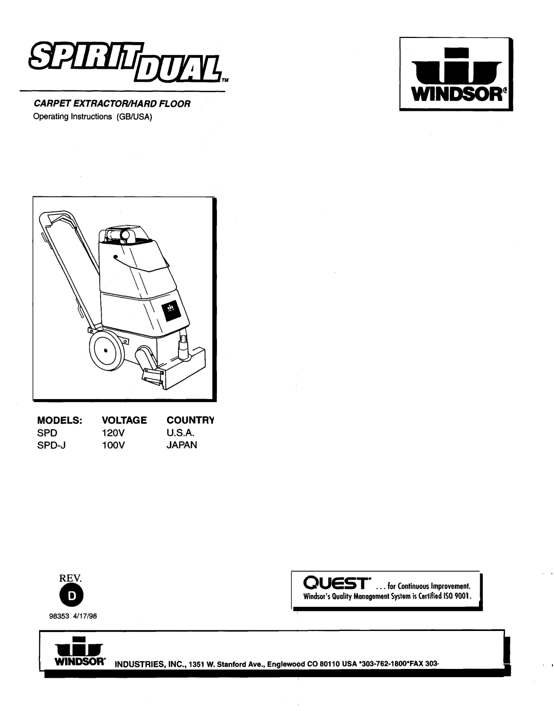 Windsor SPD-J manual 
