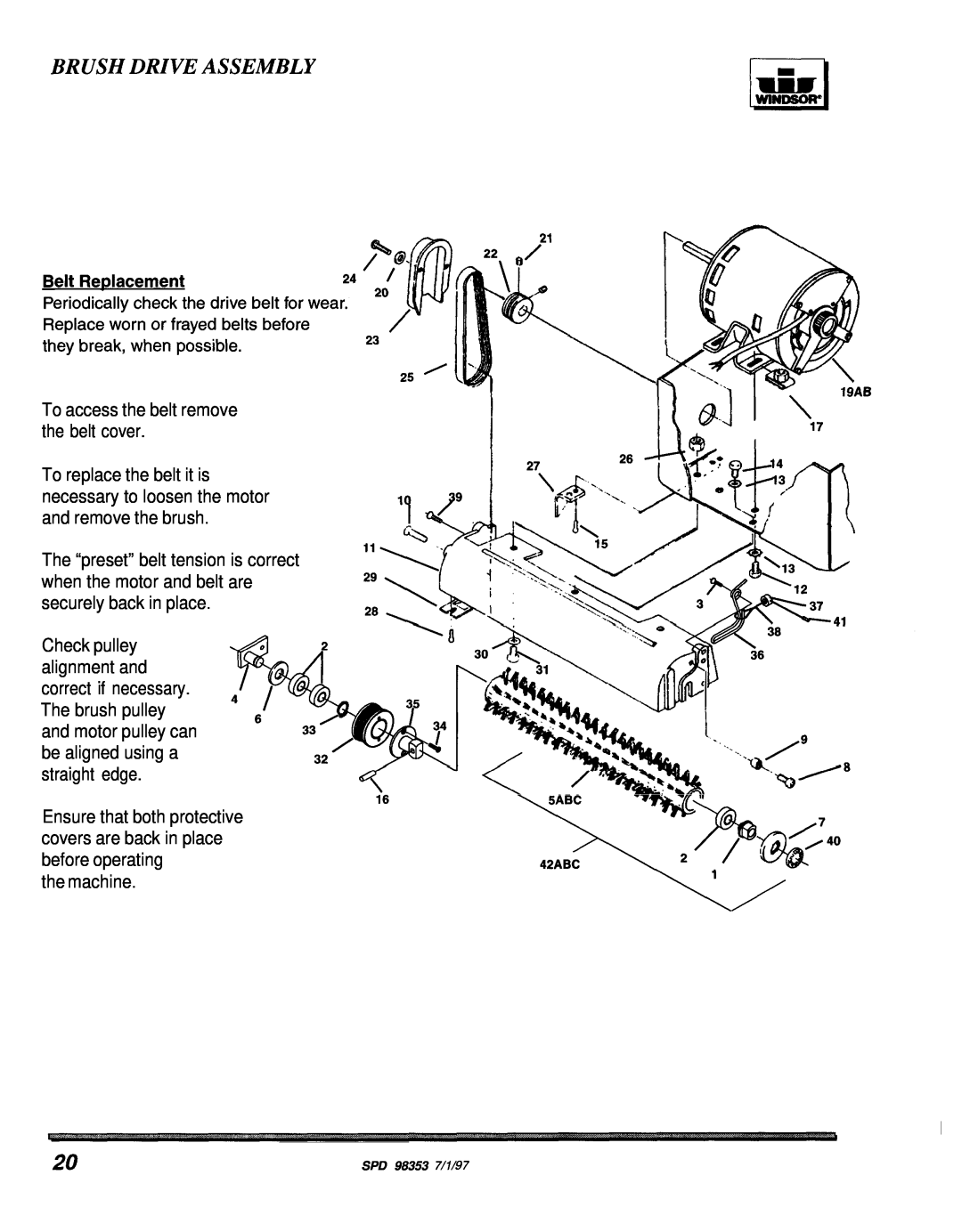 Windsor SPD-J manual Brush Drive Assembly 