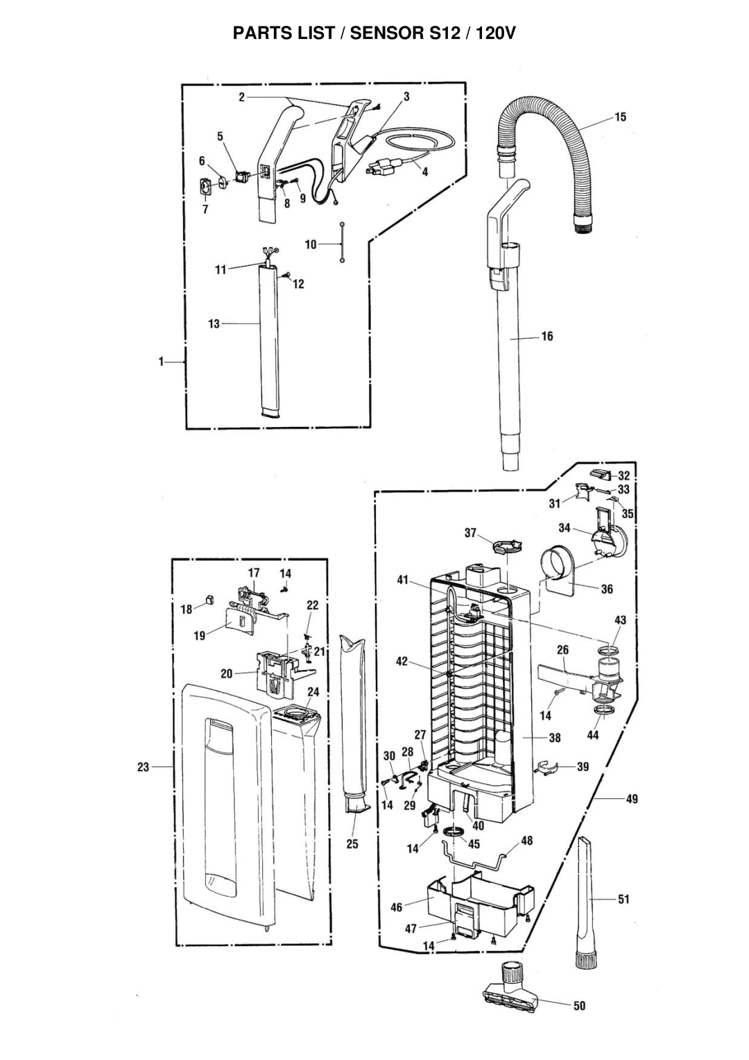 Windsor SRS12 manual Parts List / Sensor S12 