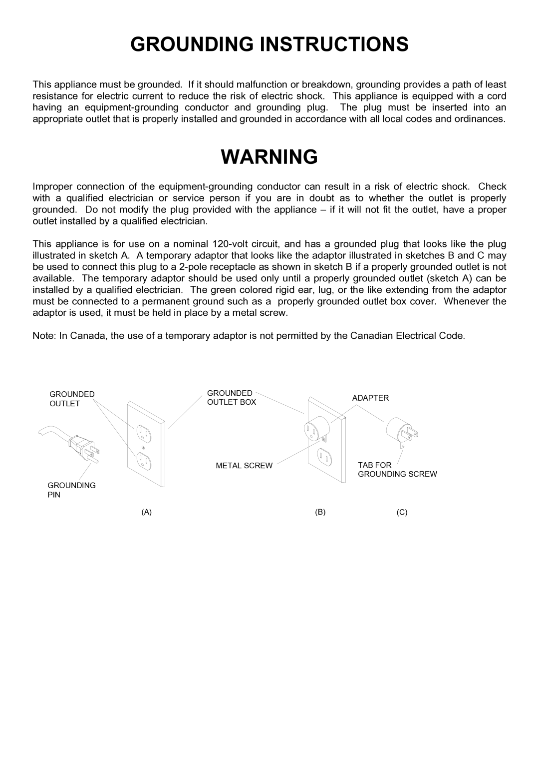 Windsor SRS12 manual Grounding Instructions 