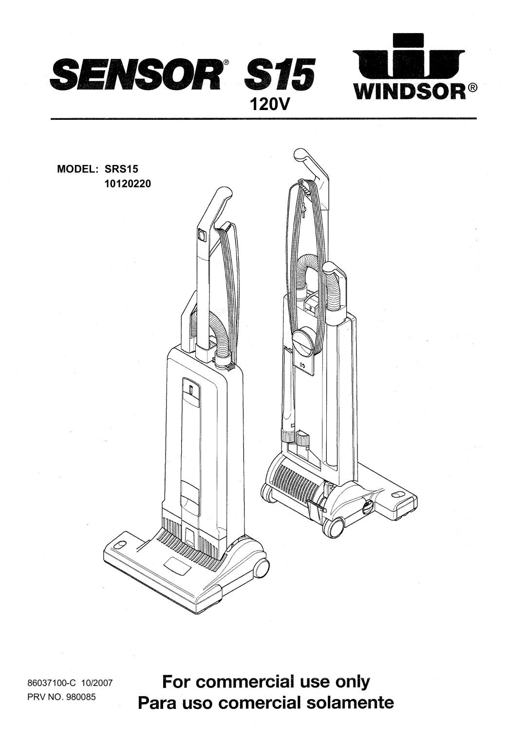 Windsor SRS15, 10120220 manual 120V 