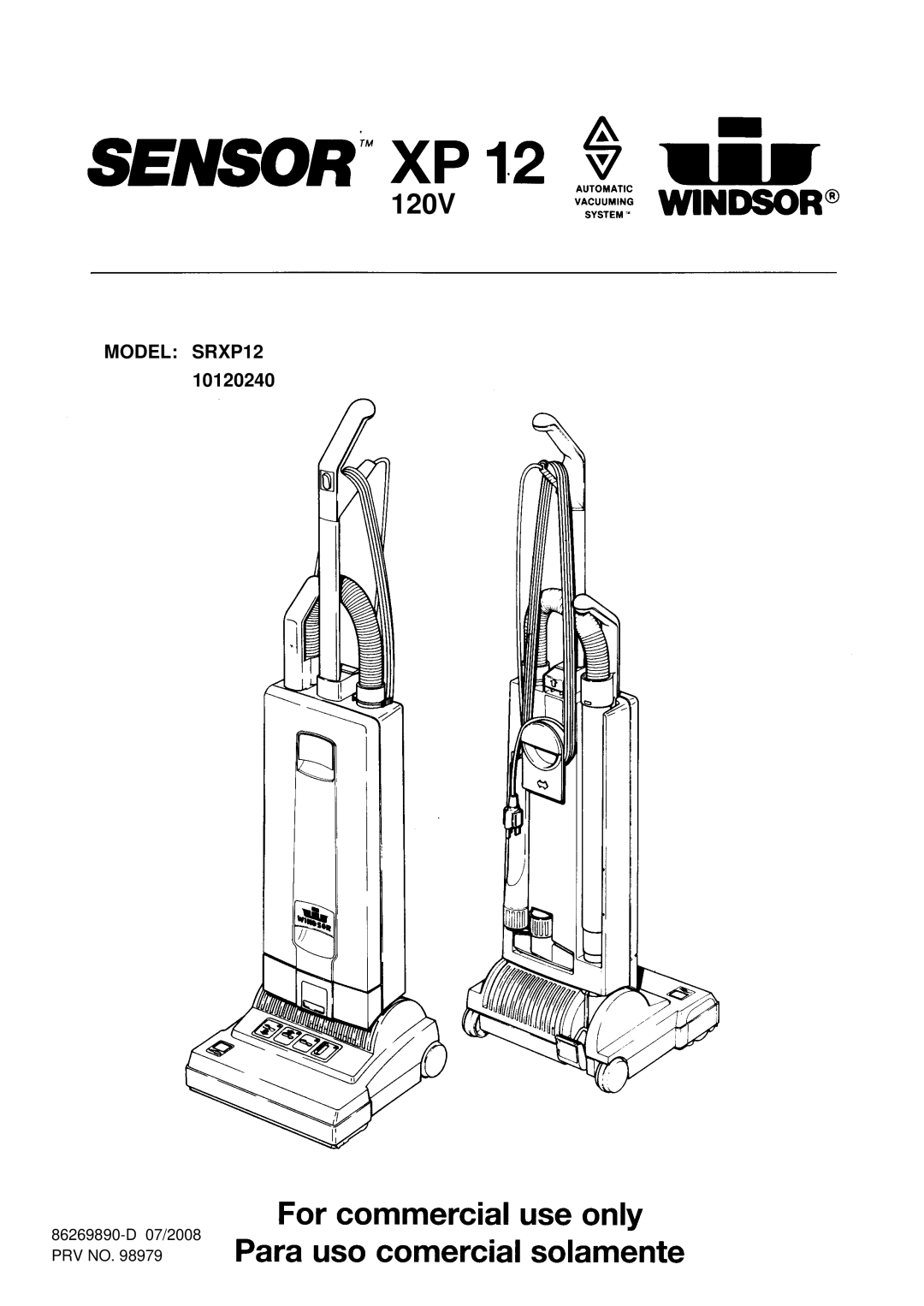 Windsor SRXP12 manual 120V 