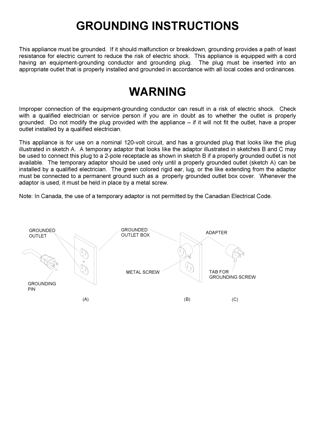 Windsor SRXP12 manual Grounding Instructions 