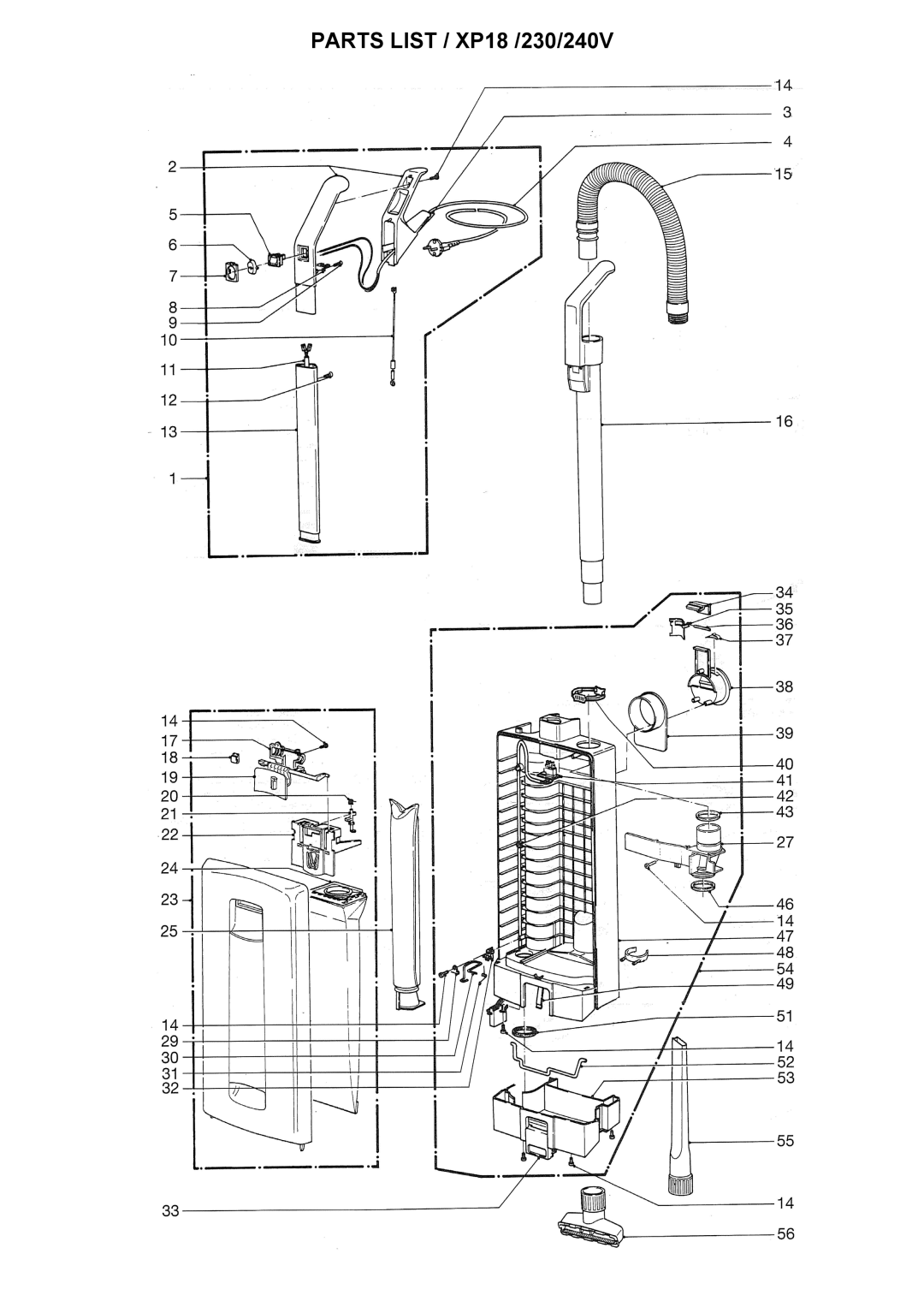 Windsor SRXP18IA manual Parts List / XP18 /230/240V 