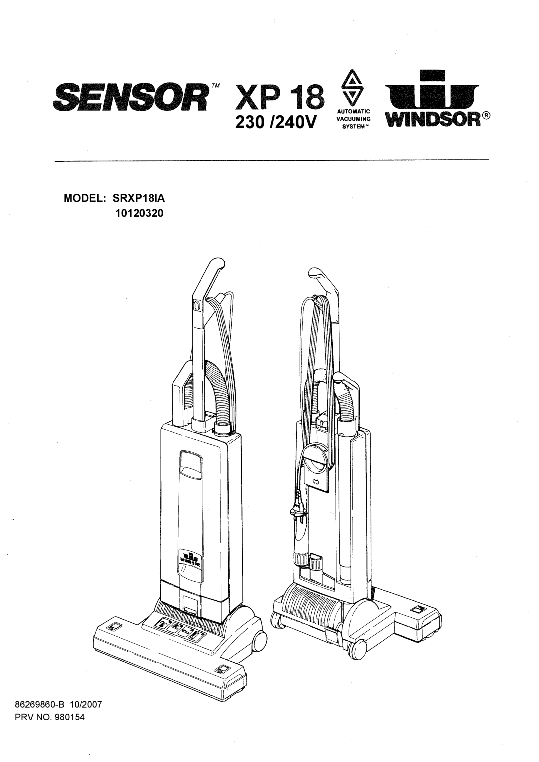 Windsor manual 230 /240VNew Text, MODEL: SRXP18IA 