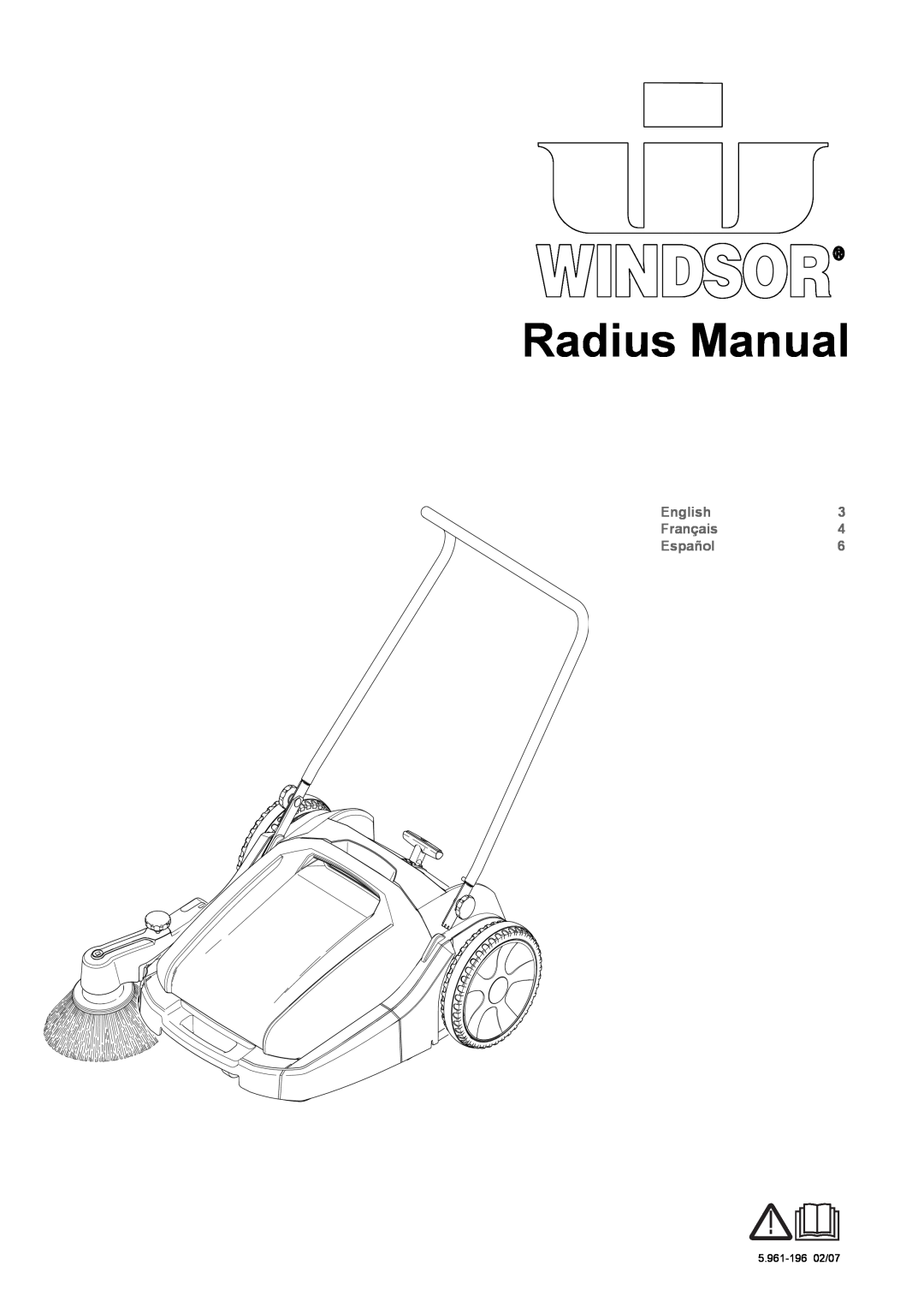Windsor Sweepers manual Radius Manual, English, Français, Español, 5.961-19602/07 