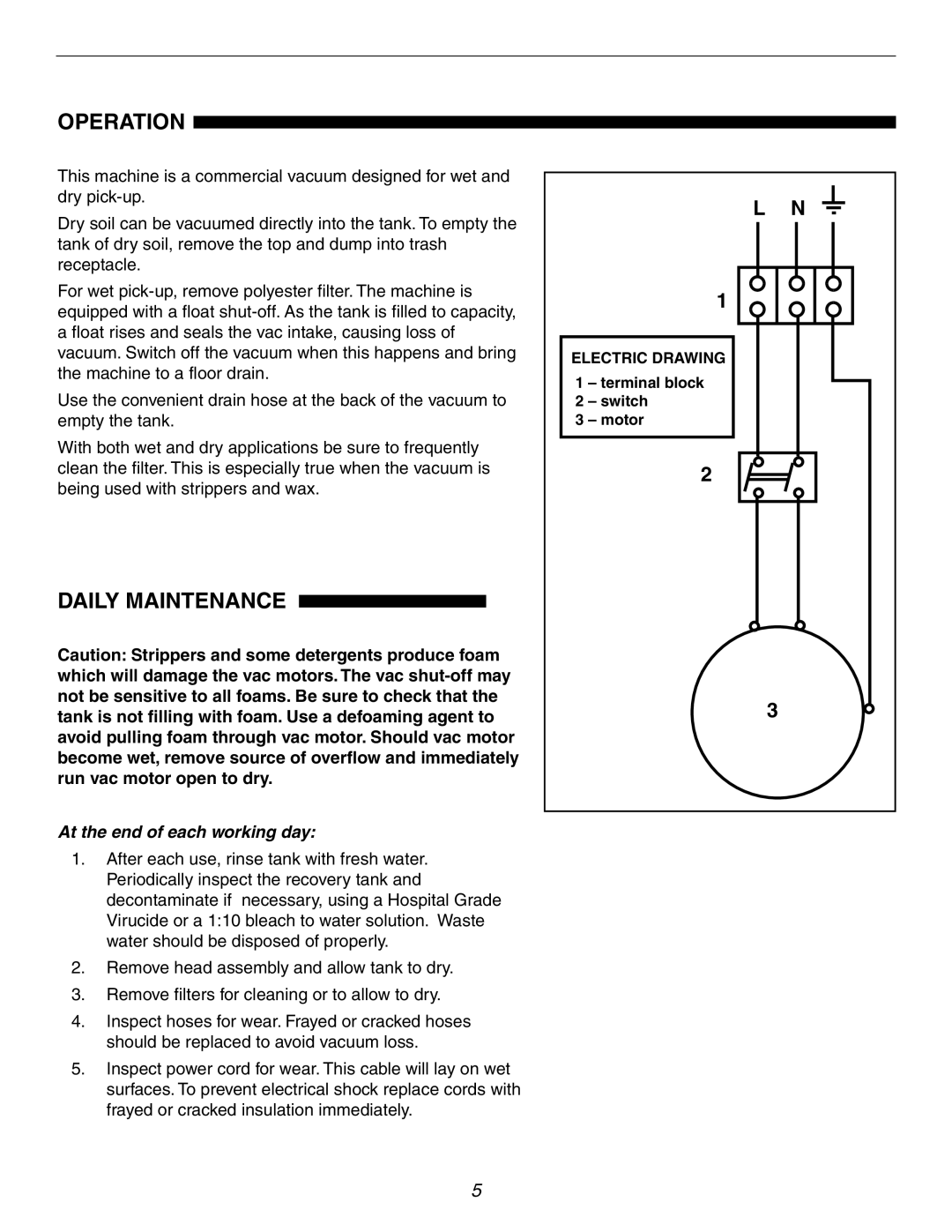 Windsor T716IE, T708IE, T720TP operating instructions Operation, Daily Maintenance, Electric Drawing 