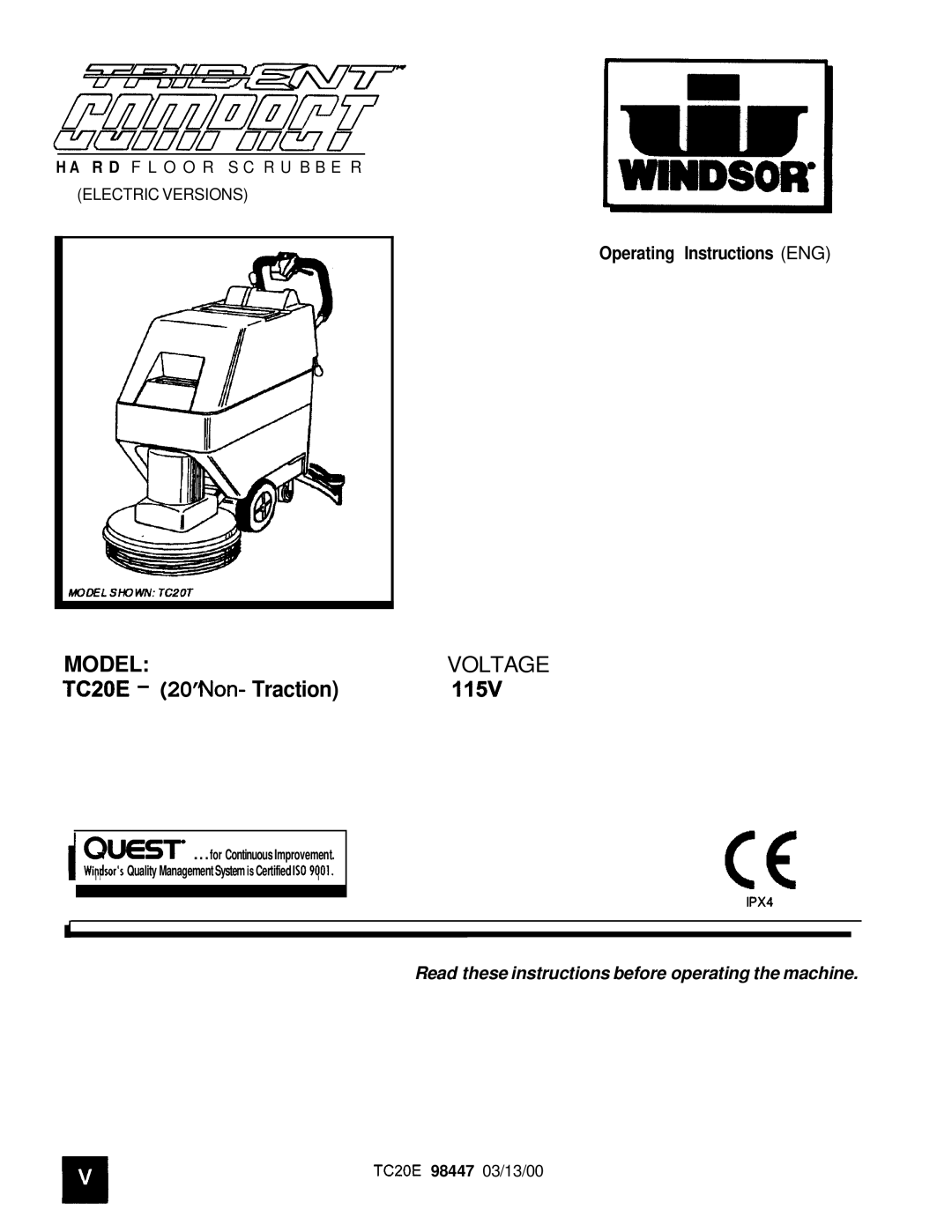 Windsor TCZOE operating instructions 115V 