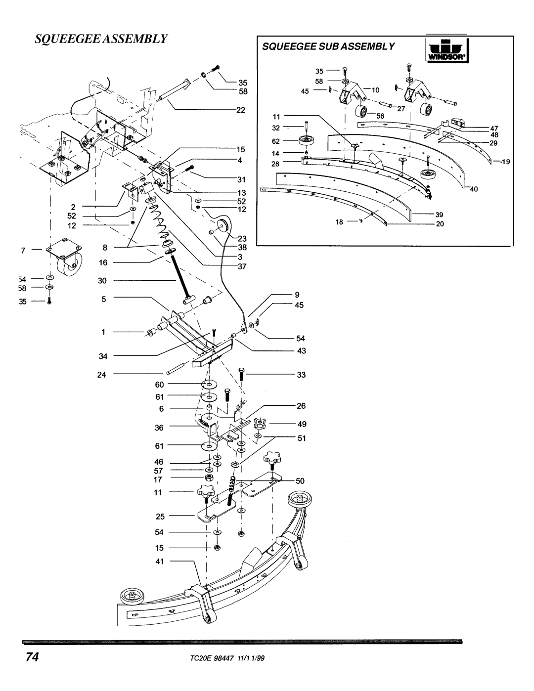 Windsor TCZOE operating instructions Squeegee Assembly 