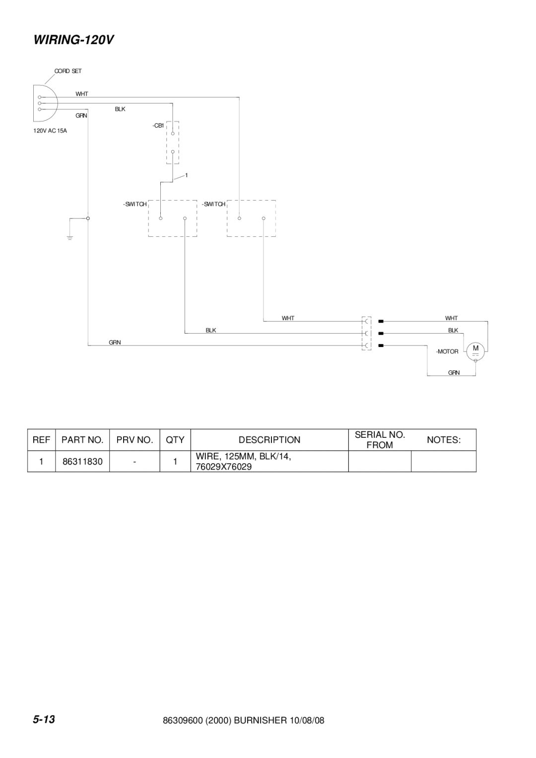 Windsor UB2000F, LB2000IA manual WIRING-120V 