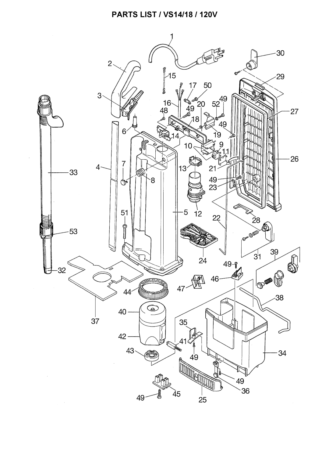 Windsor 10120340, VS18, 10120360 manual Parts List / VS14/18 