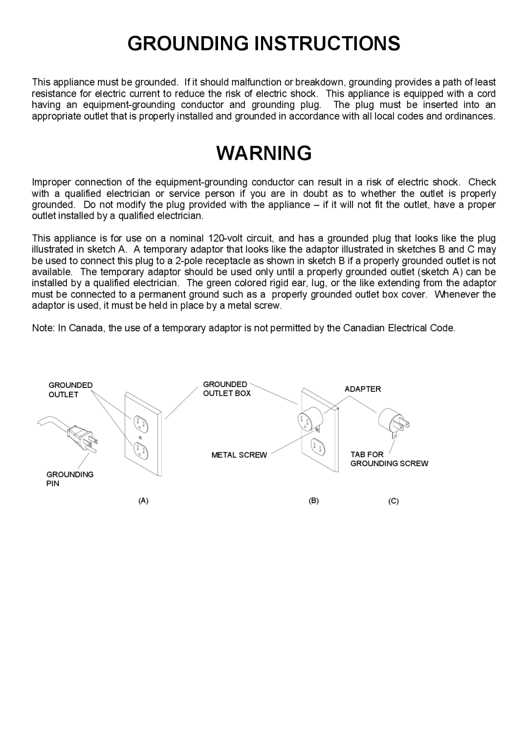 Windsor VS18, VS14, 10120340, 10120360 manual Grounding Instructions 