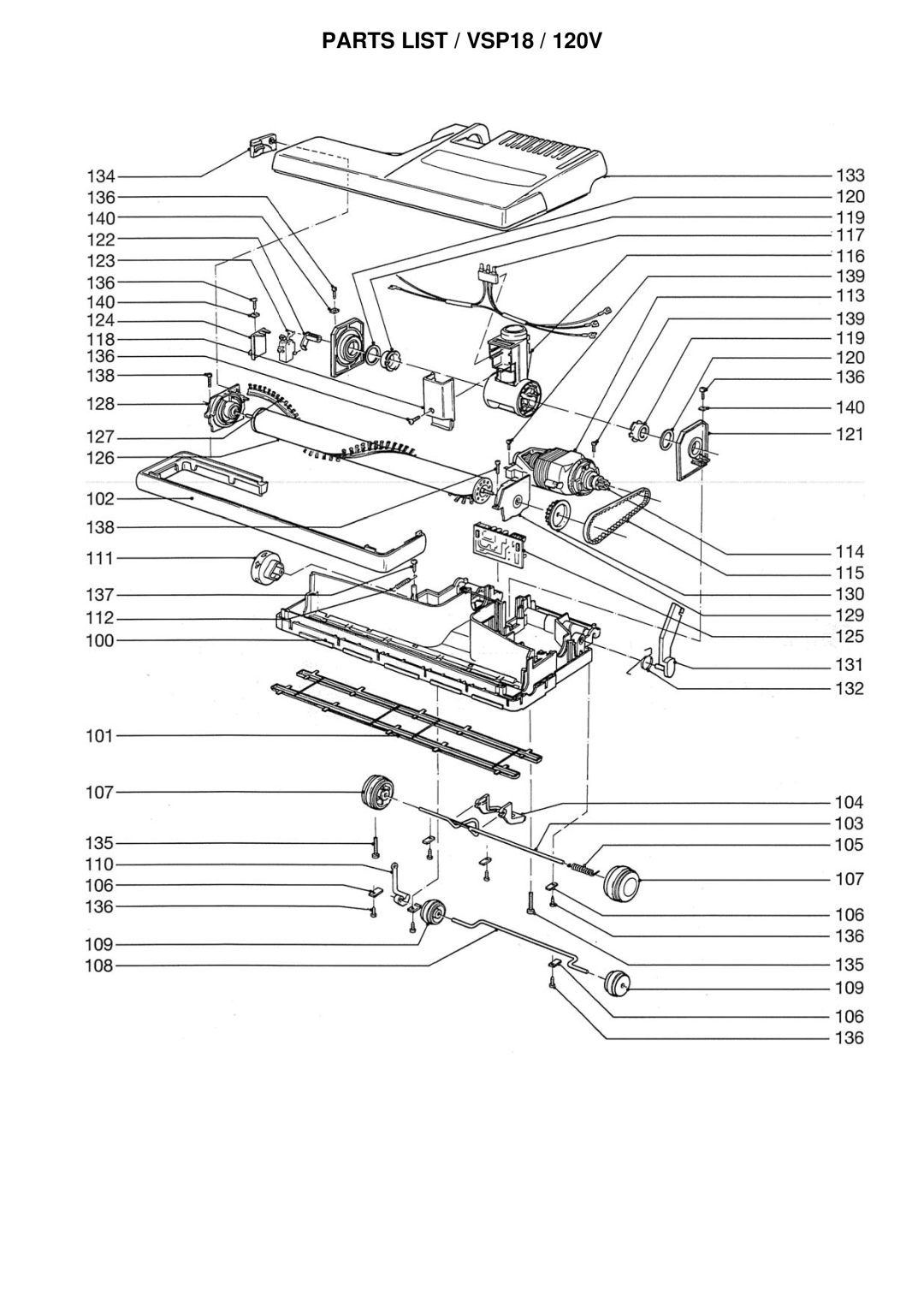 Windsor VSP14, 10120400, 10120380 manual Parts List / VSP18 