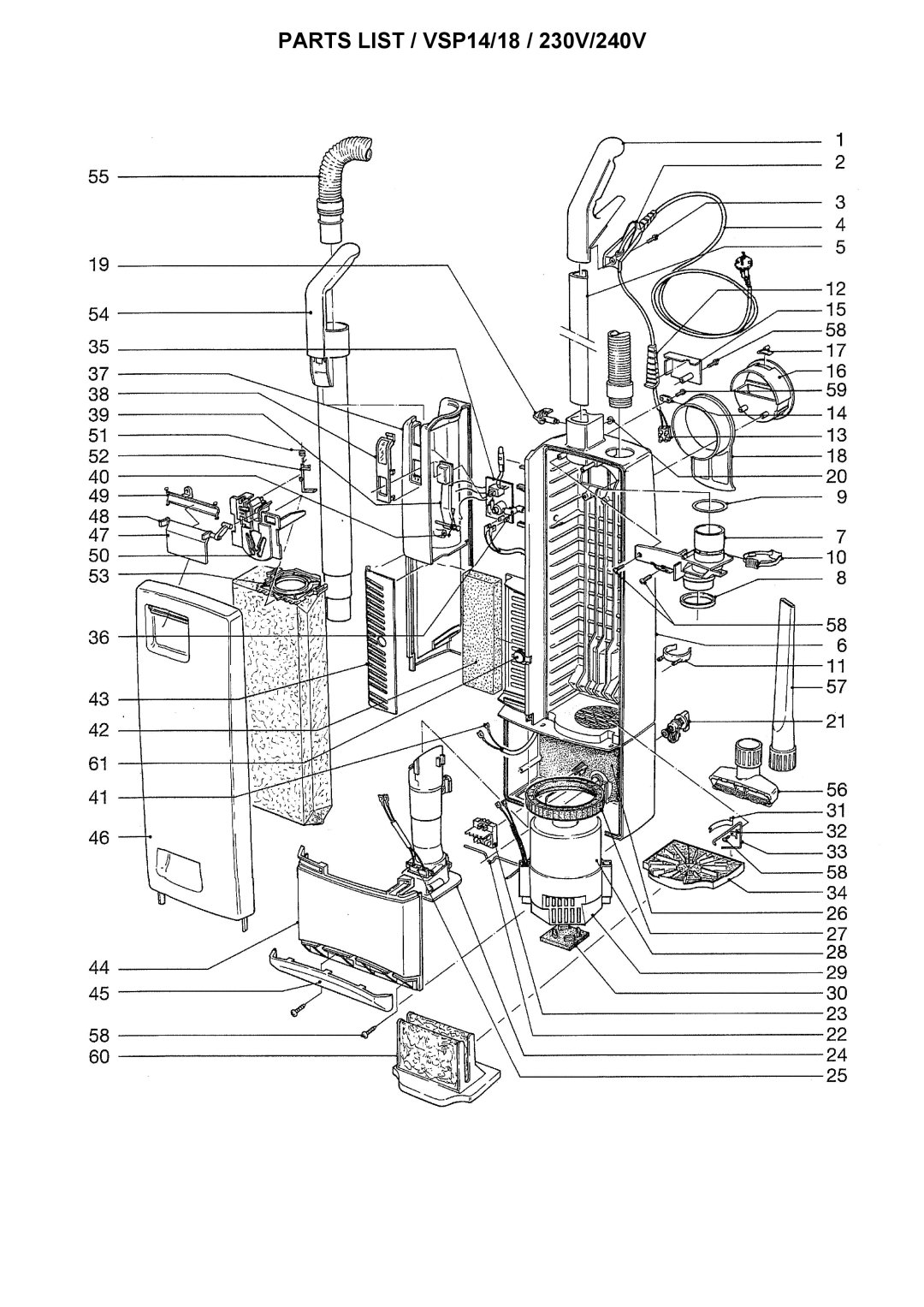 Windsor VSP14I, VSP18I, 10120390 manual Parts List / VSP14/18 / 230V/240V 