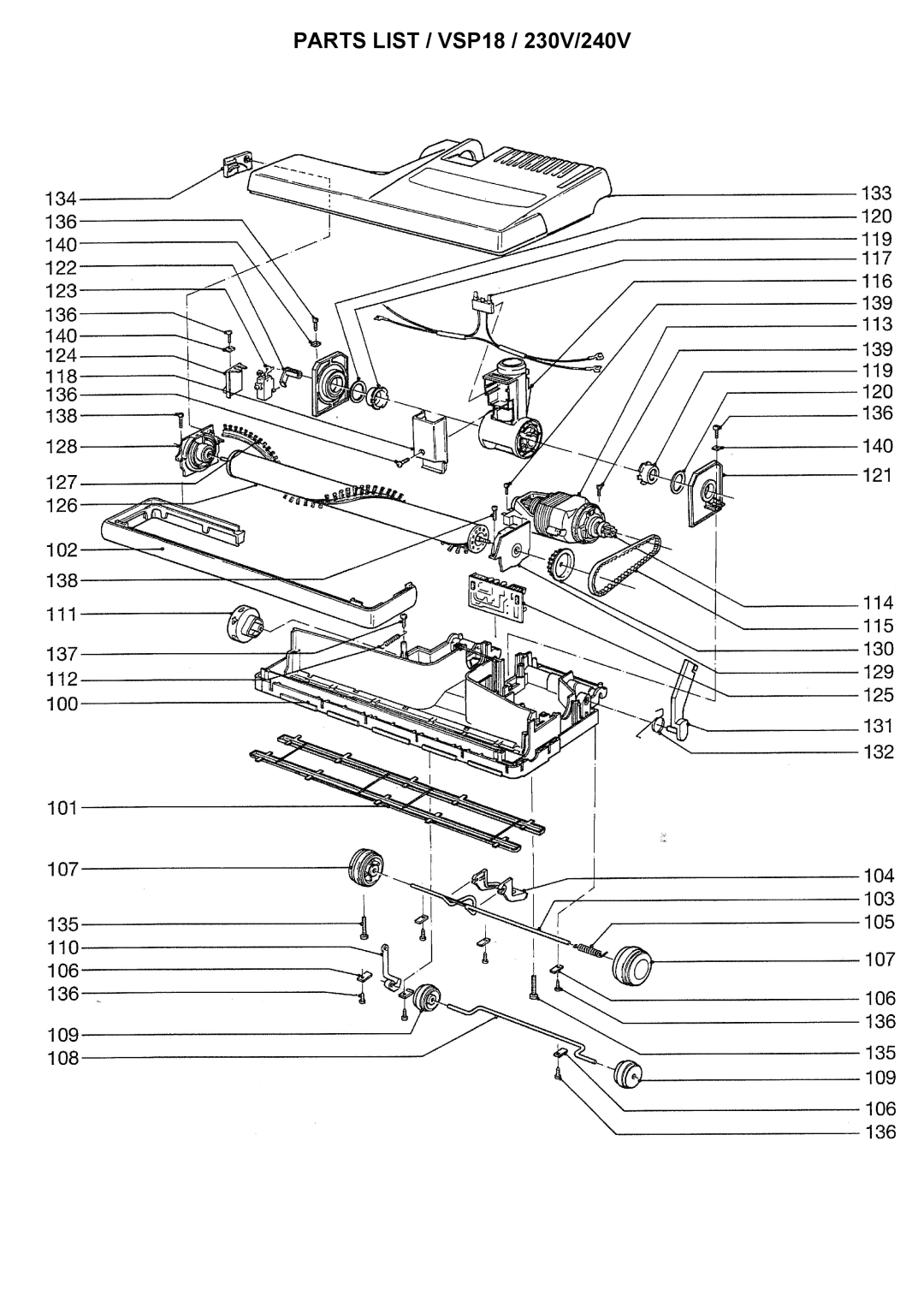 Windsor VSP18I, VSP14I, 10120390 manual Parts List / VSP18 / 230V/240V 