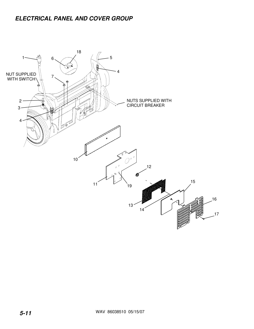 Windsor WAV 10125050 operating instructions Electrical Panel and Cover Group 