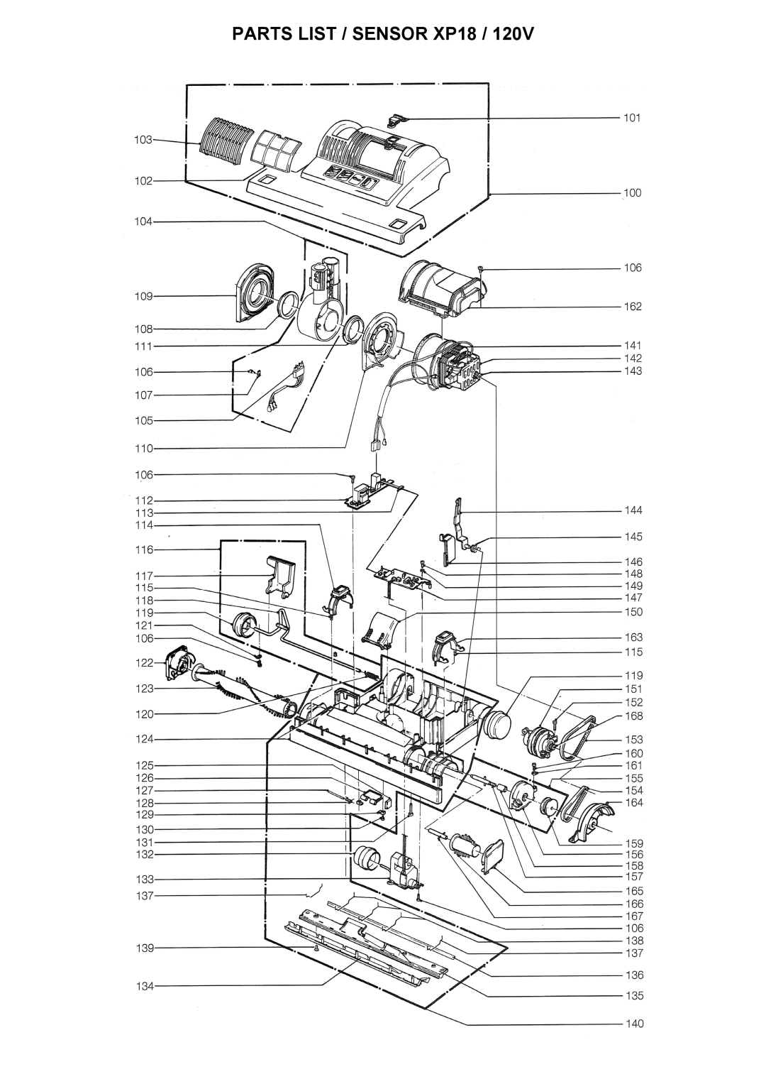 Windsor 10120300, XP 18, SRXP18 manual Parts List / Sensor XP18 