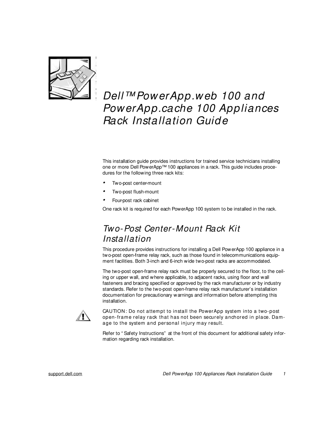 Windster 100 manual Two-Post Center-Mount Rack Kit Installation 