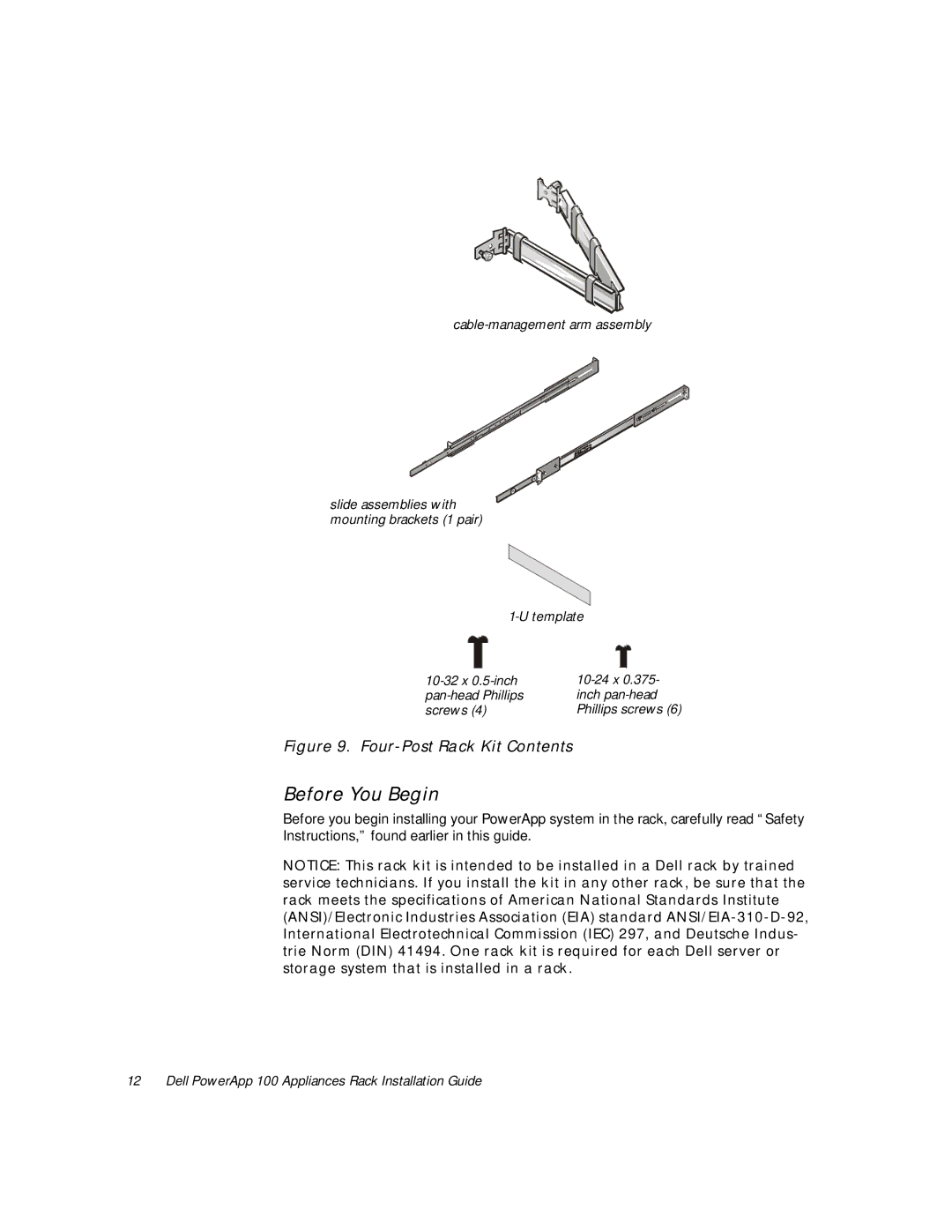 Windster 100 manual Before You Begin, Four-Post Rack Kit Contents 