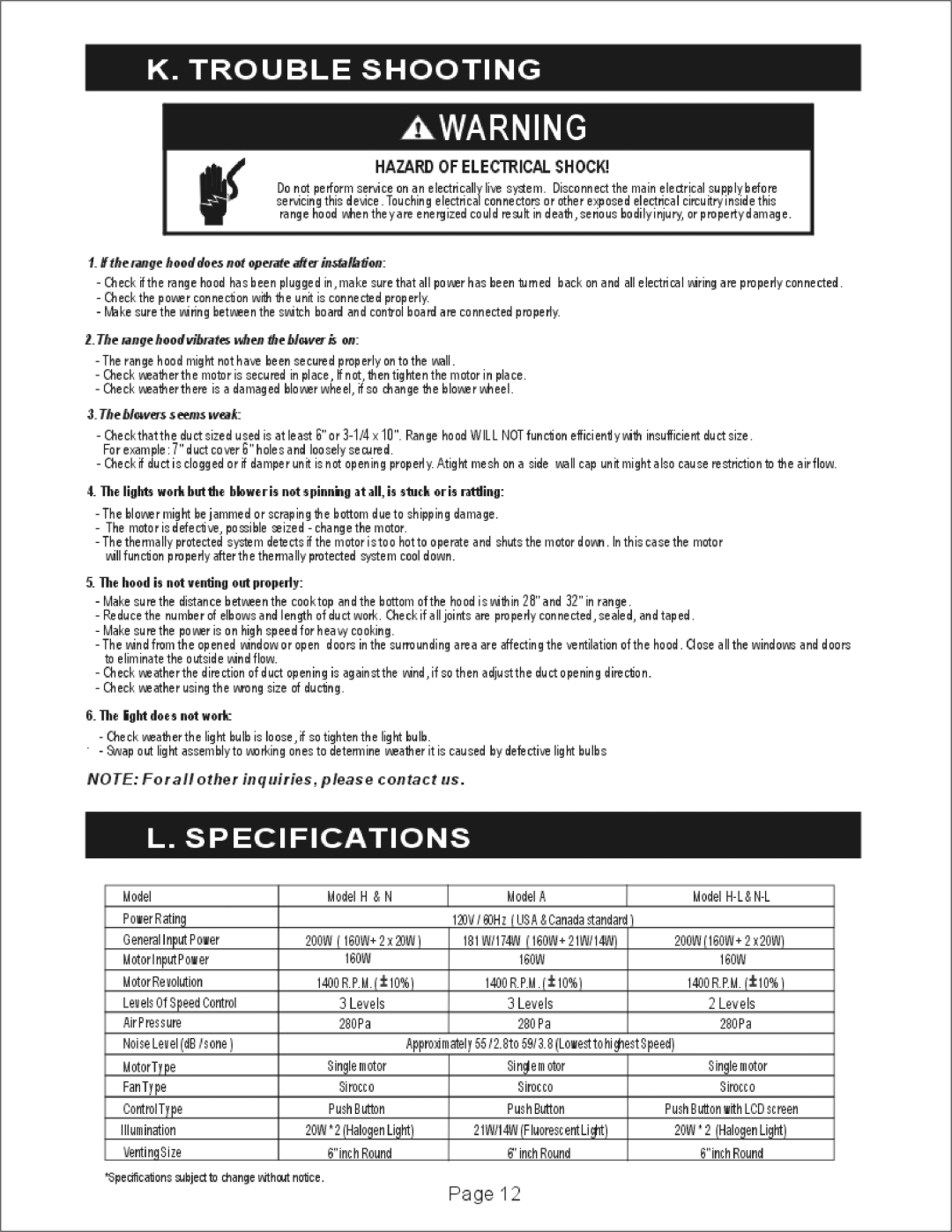 Windster A, N-L, H-L manual 