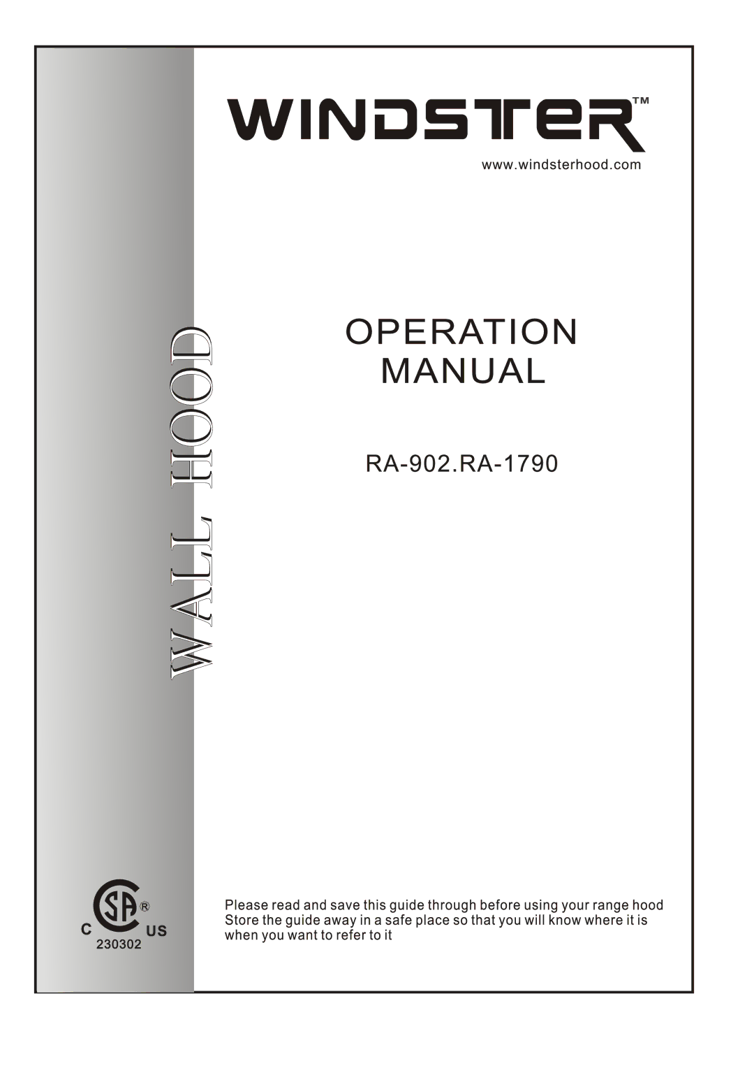 Windster RA-902, RA-1790 manual 