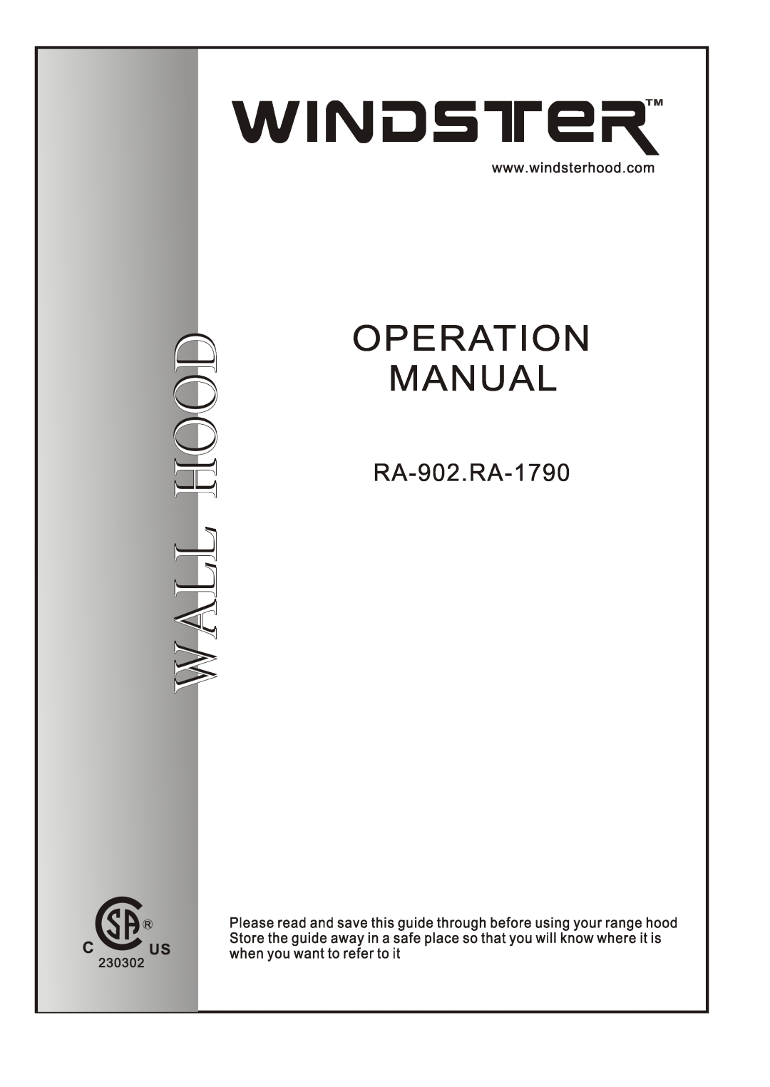 Windster RA-902, RA-1790 manual 