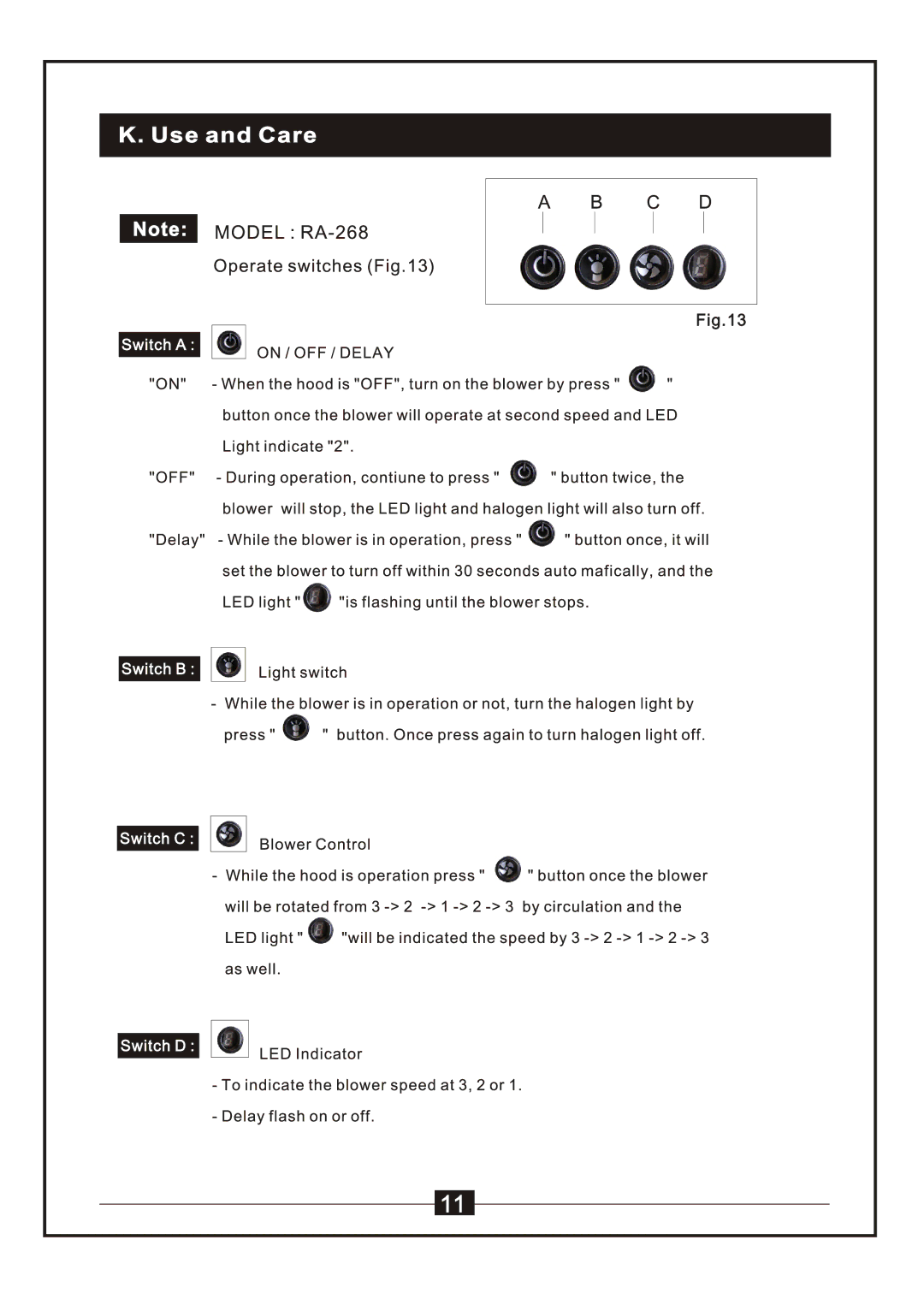 Windster RA-268 manual Use and Care 