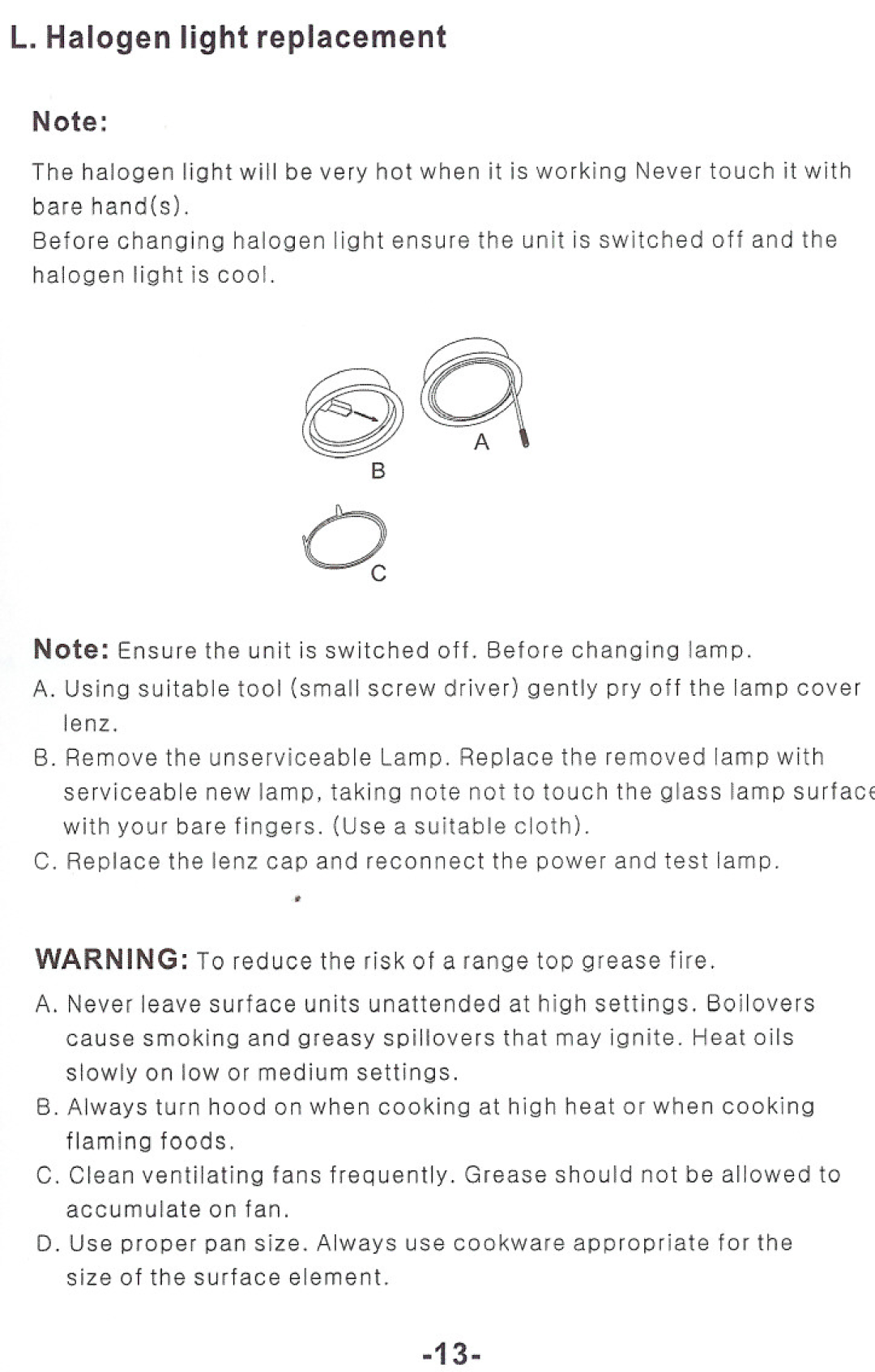 Windster RA.3130/3136, RA.3030/3036 operation manual Halogen light replacement 