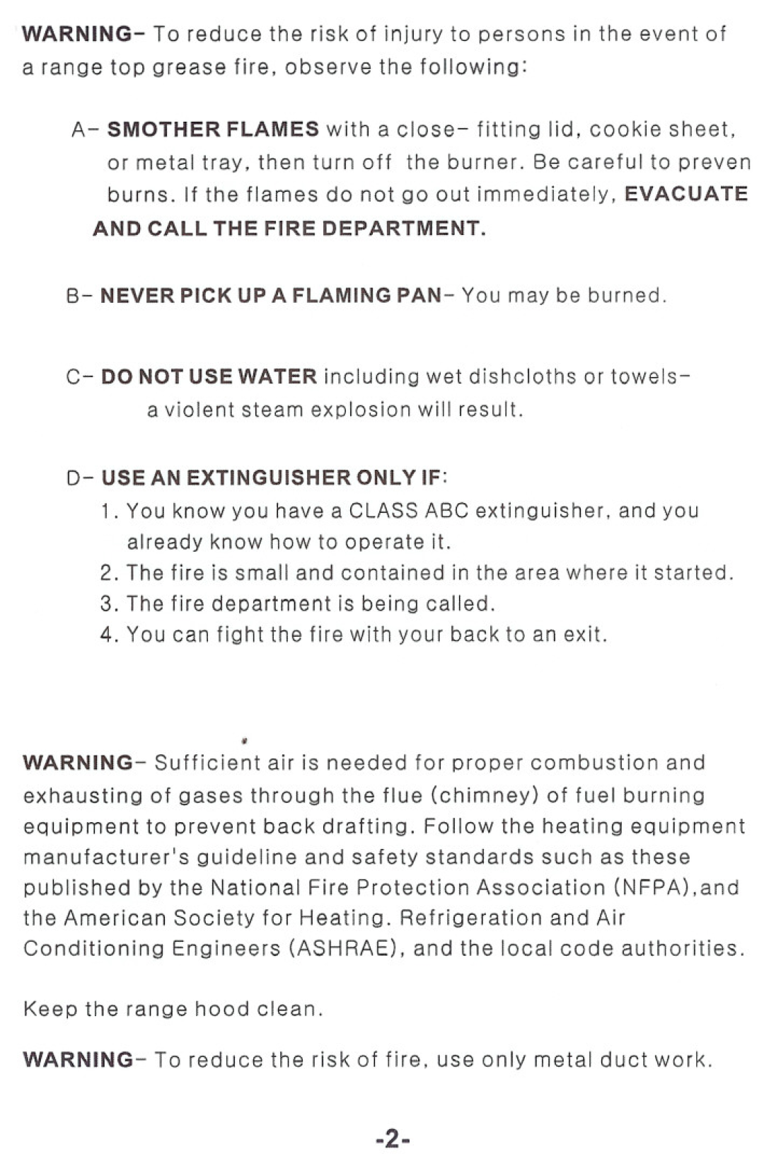 Windster RA.3030/3036, RA.3130/3136 And Call Thefiredepartment, B- NEVER PICK UP A FLAMING PAN- You may be burned 