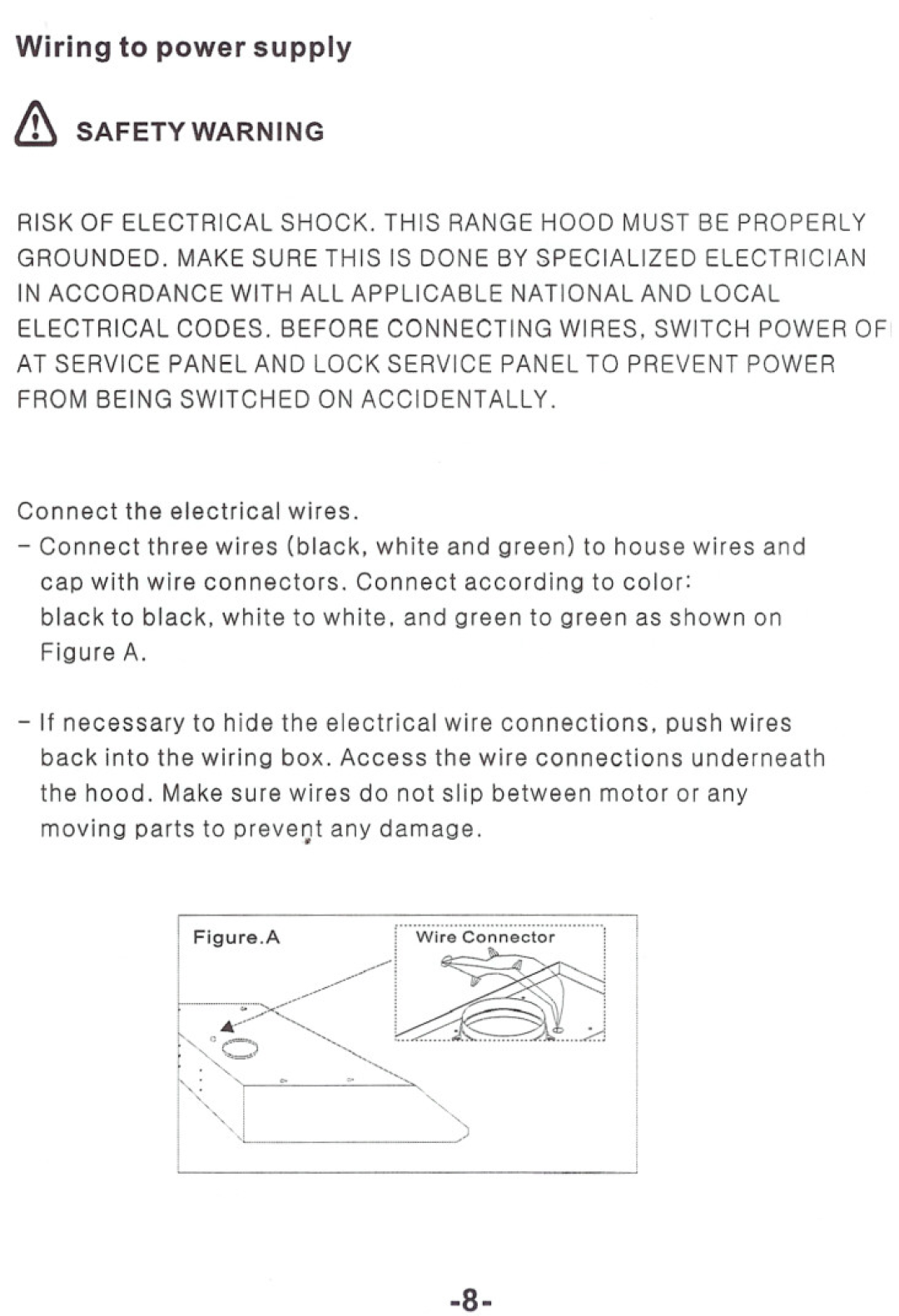 Windster RA.3030/3036, RA.3130/3136 operation manual Wiring to power supply, Safety Warning 