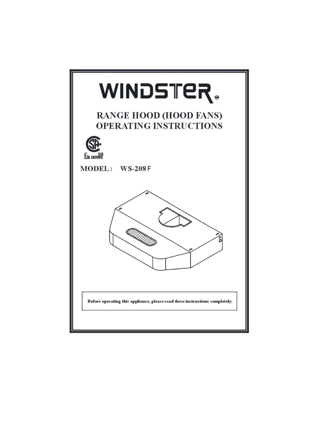 Windster WS-208F manual 