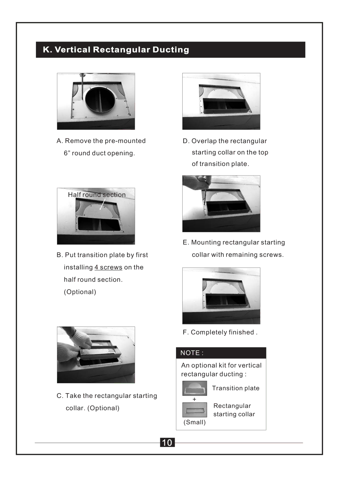 Windster WS-38 manual Vertical Rectangular Ducting 