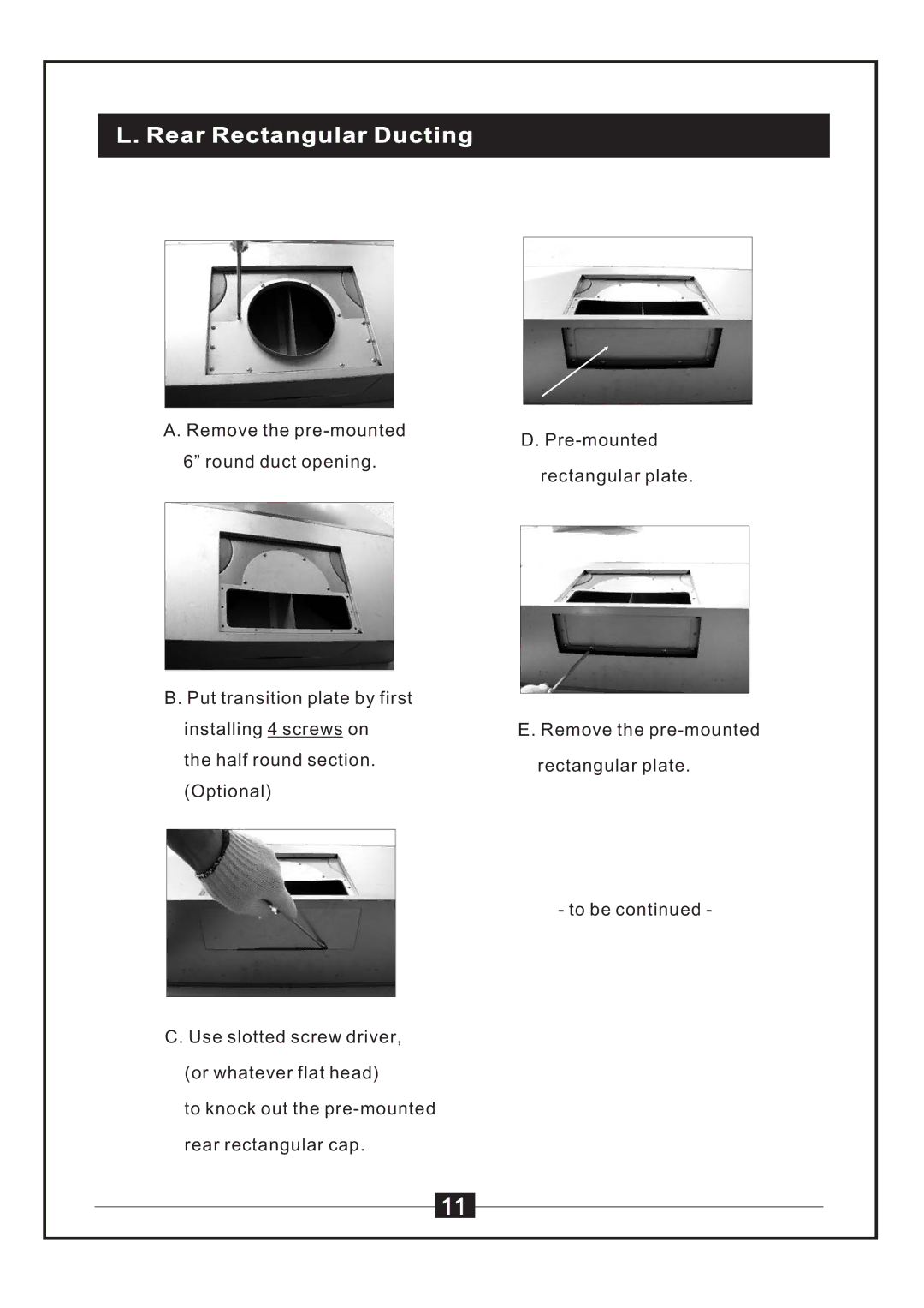 Windster WS-38 manual Rear Rectangular Ducting 