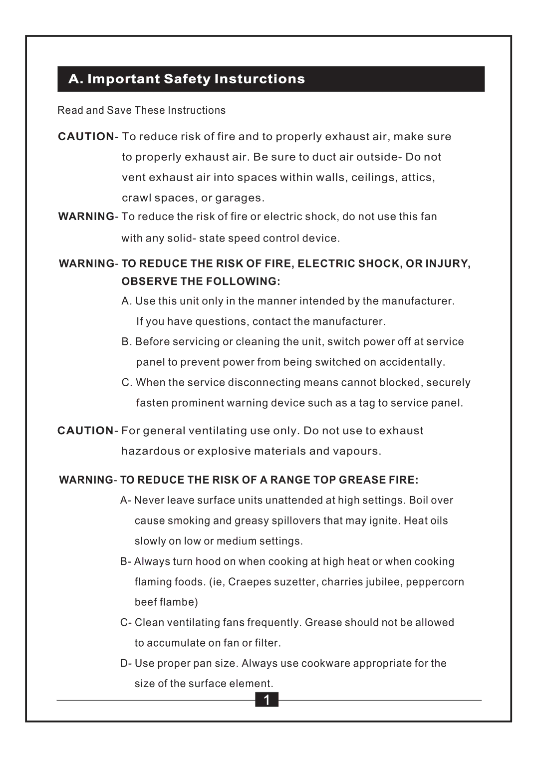 Windster WS-38 manual Important Safety Insturctions, Observe the Following 