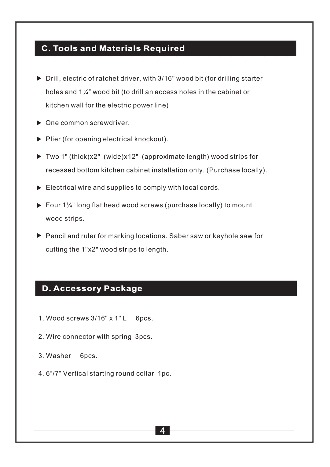 Windster WS-38 manual Tools and Materials Required, Accessory Package 