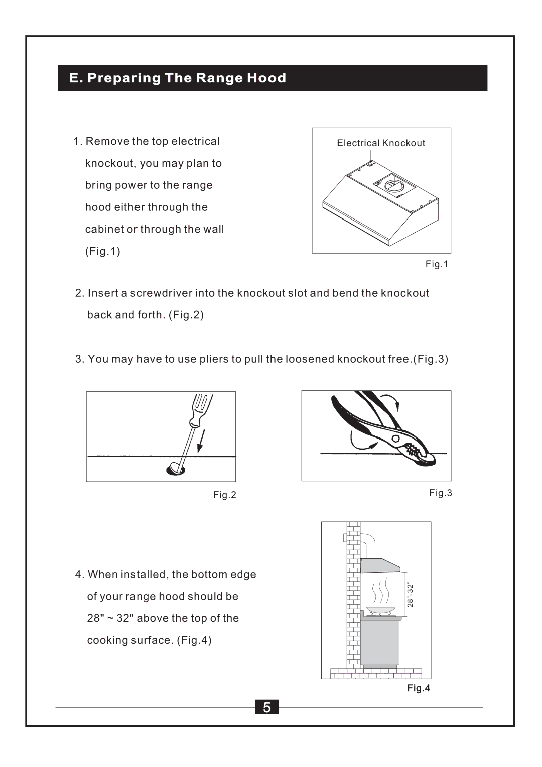 Windster WS-38 manual Preparing The Range Hood 