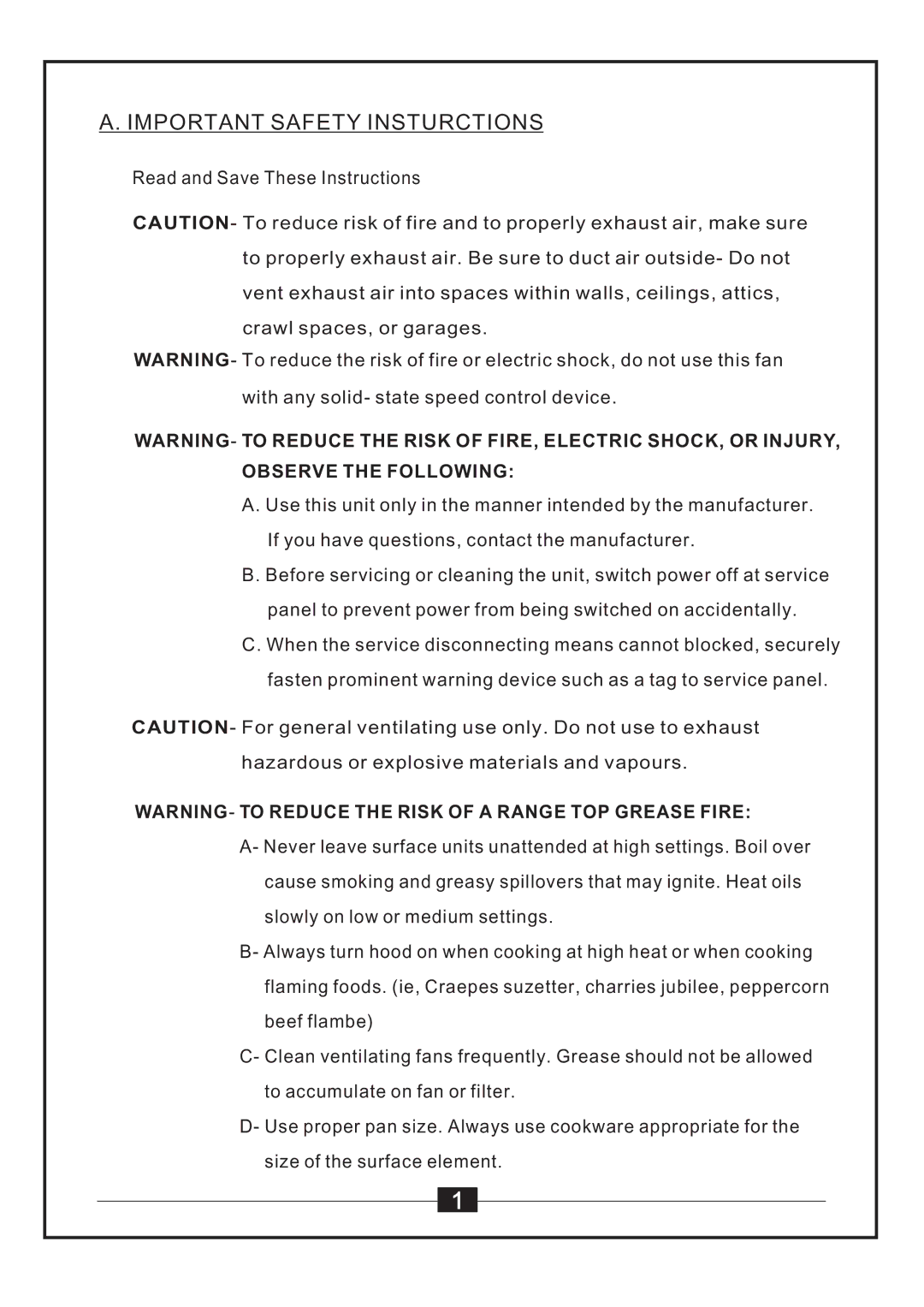 Windster WS-55 SERIES manual Importantsafetyinsturctions, ReadandSaveTheseInstructions 