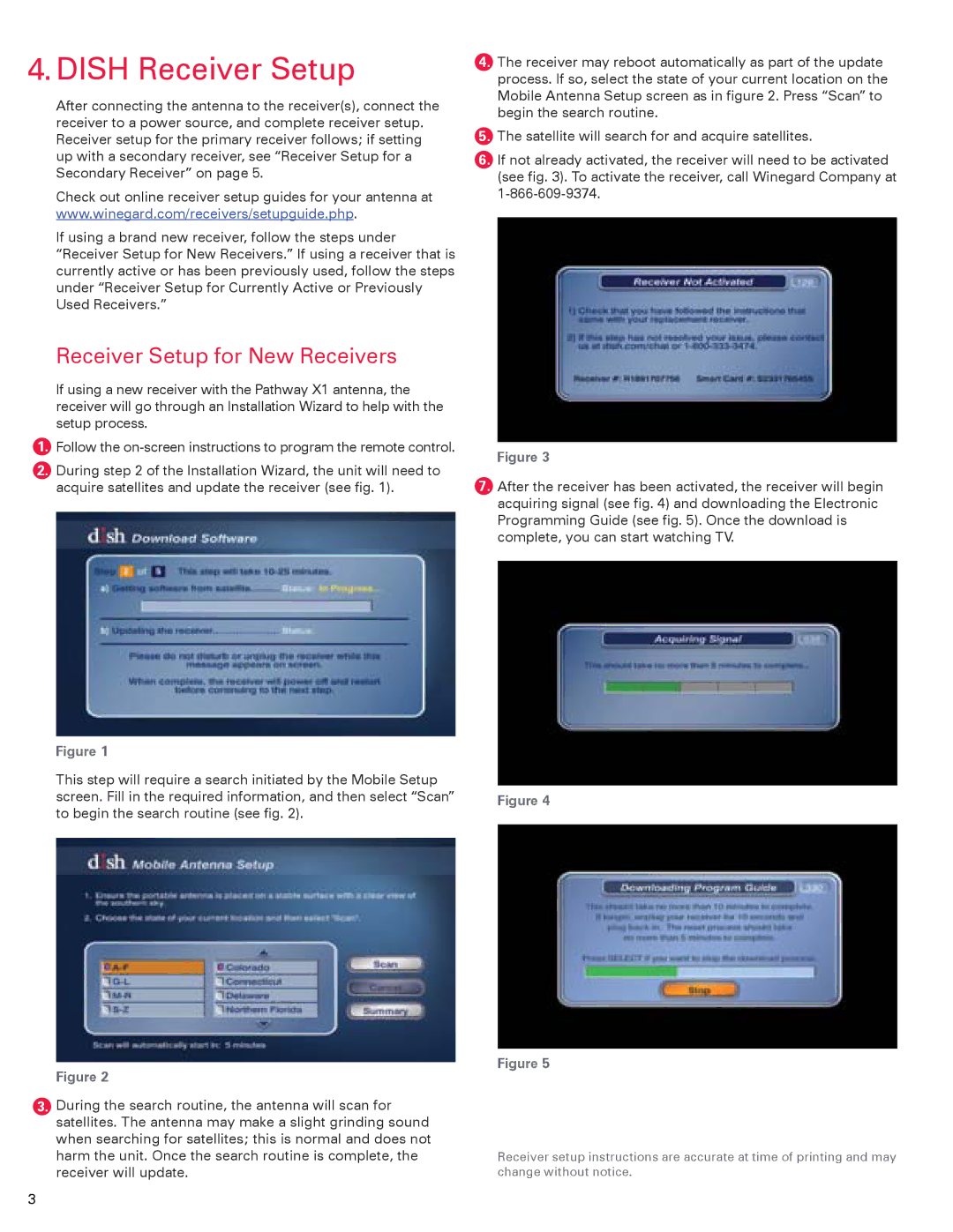 Winegard 2452314 instruction manual Dish Receiver Setup, Receiver Setup for New Receivers 