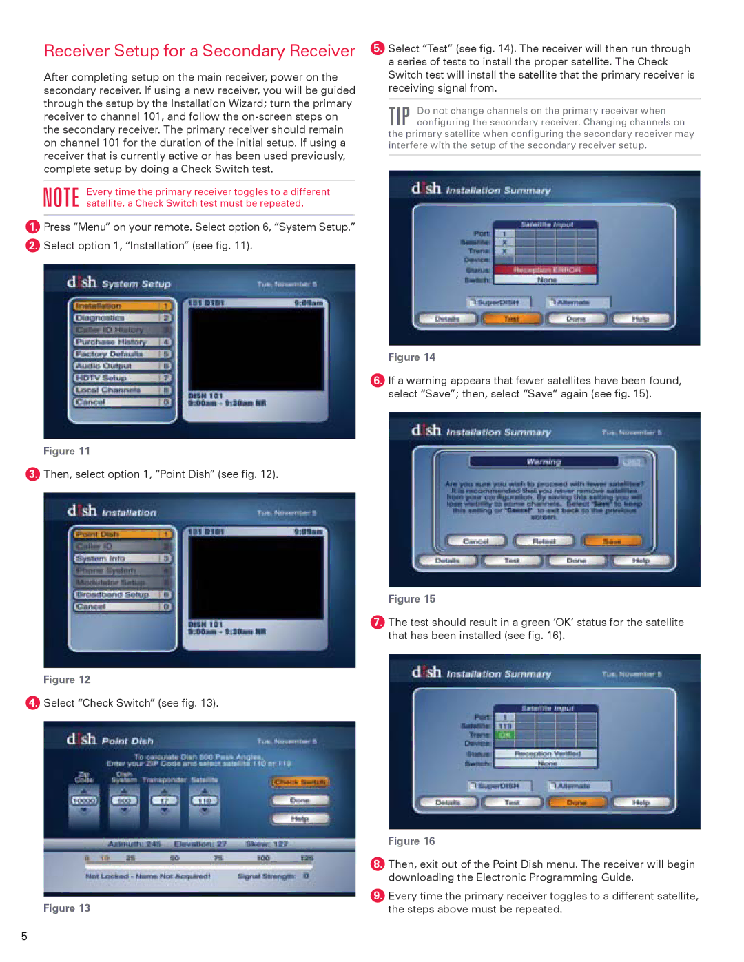 Winegard 2452314 instruction manual Receiver Setup for a Secondary Receiver 