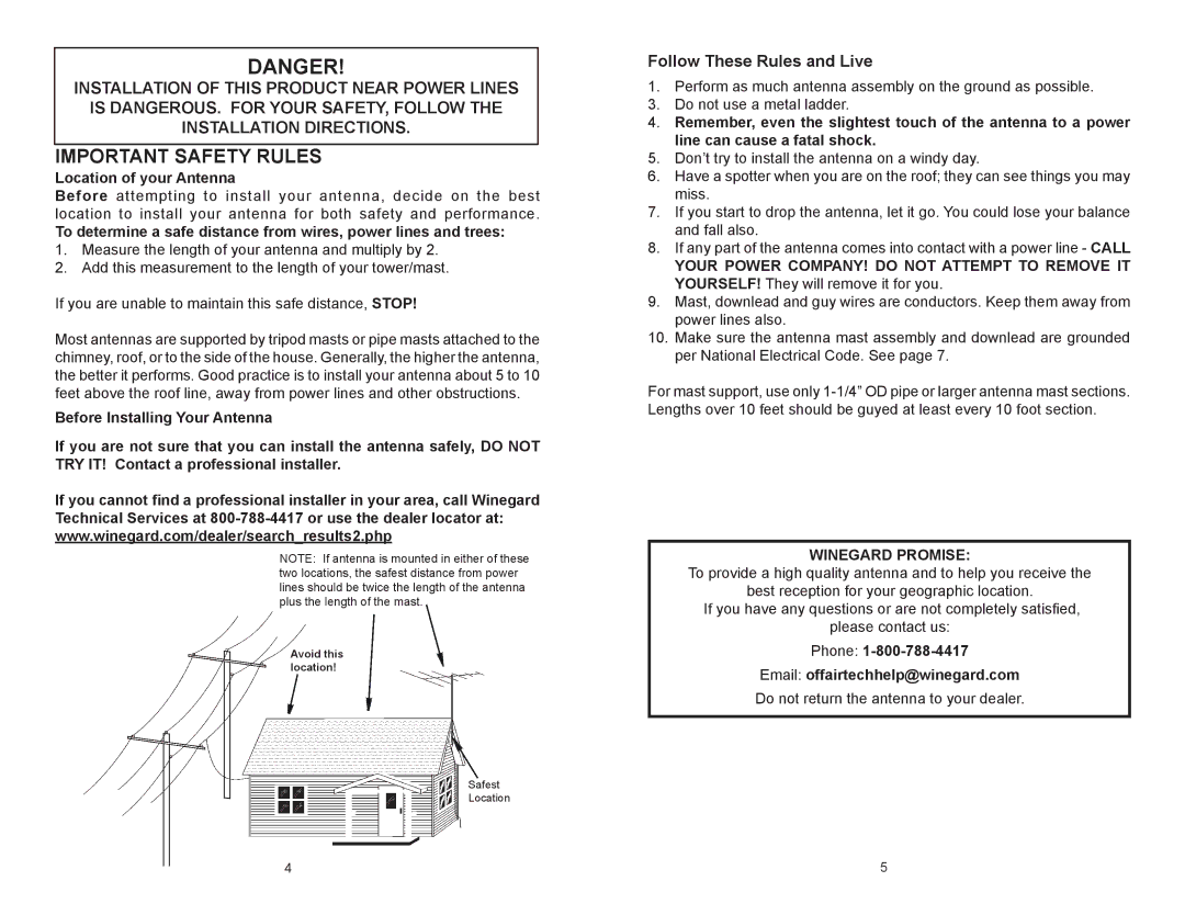 Winegard SP-1004, AP-8700, SP-2054, SP-2052, SP-1002 Follow These Rules and Live, Location of your Antenna, Winegard Promise 