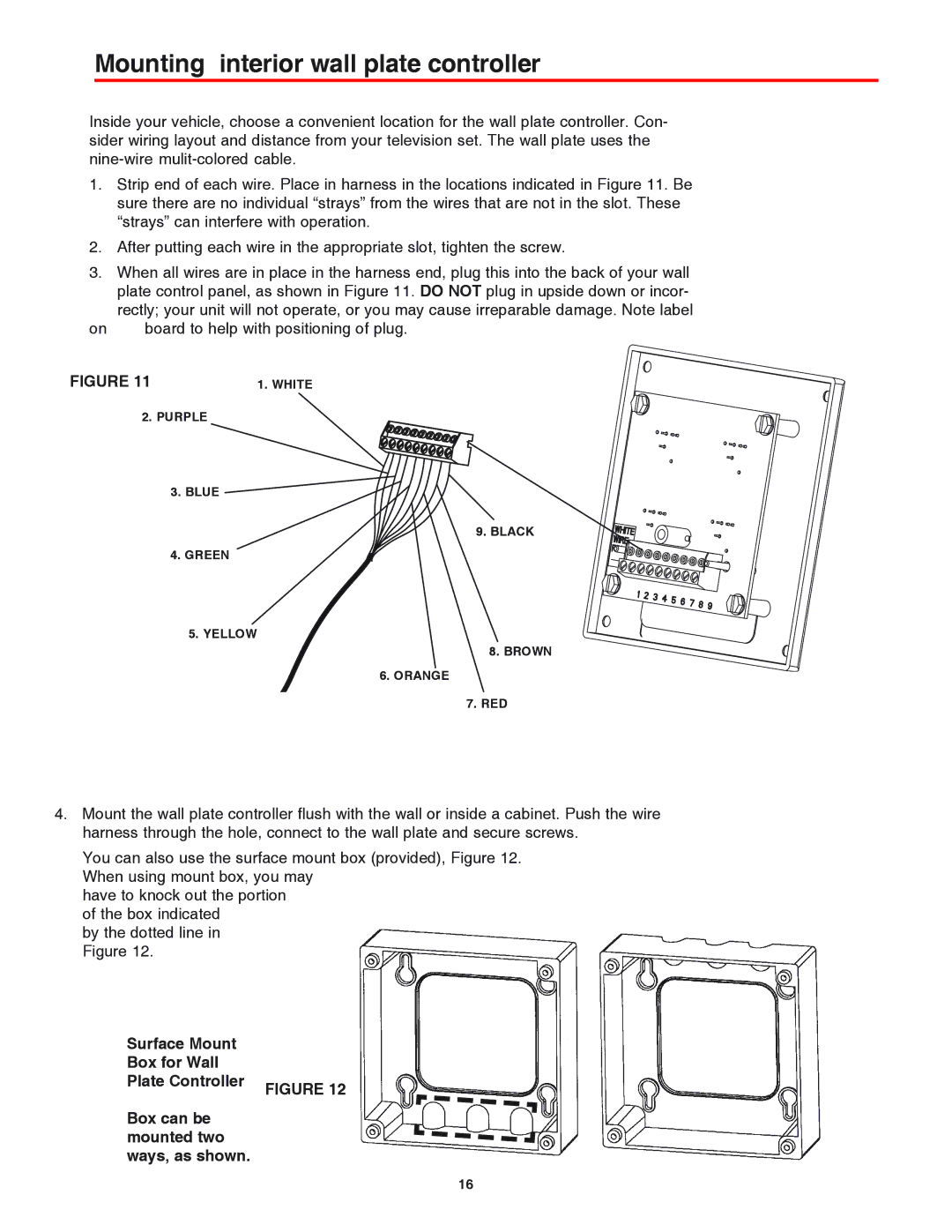 Winegard AS-2053, AS-2003 installation manual Mounting interior wall plate controller 