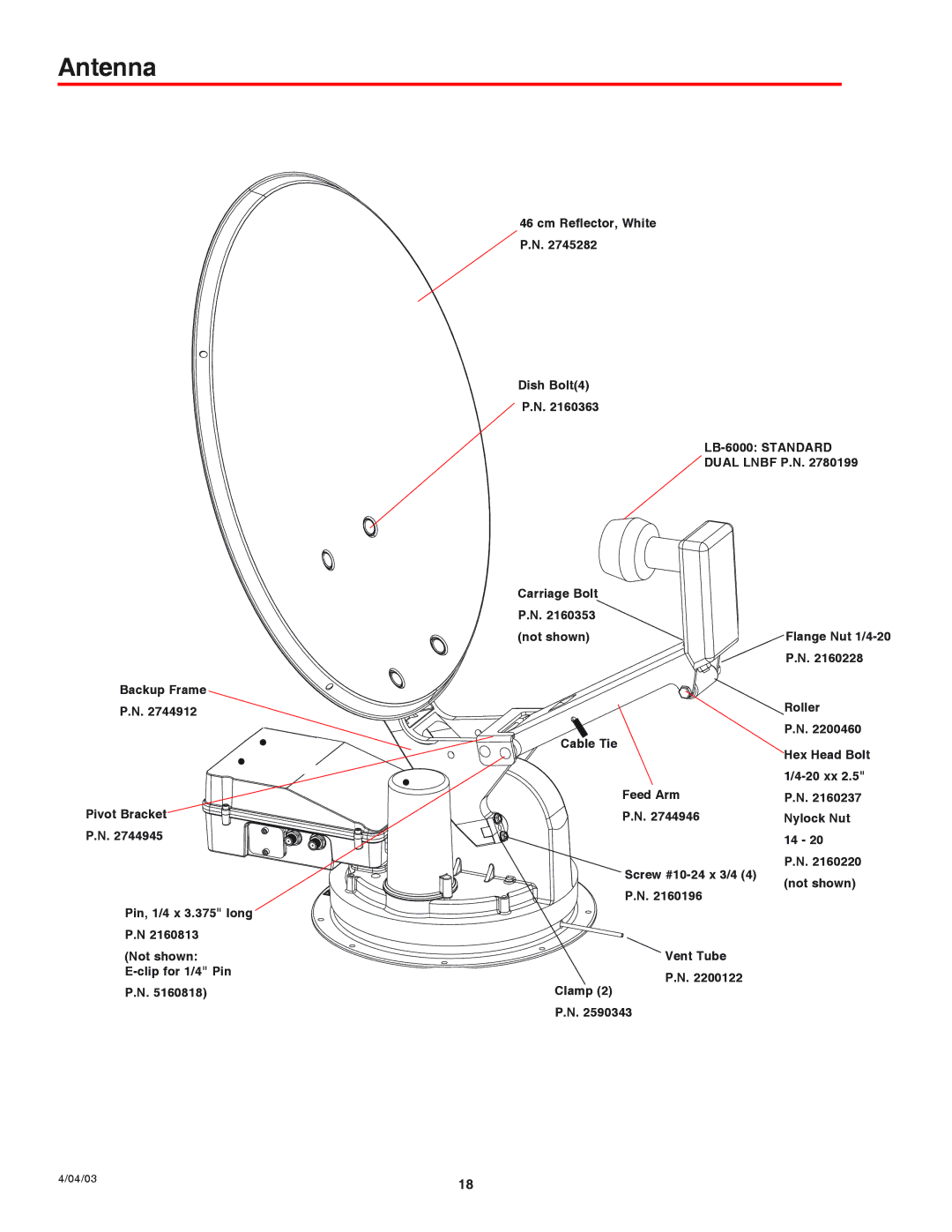 Winegard AS-2053, AS-2003 installation manual Antenna, LB-6000 Standard 