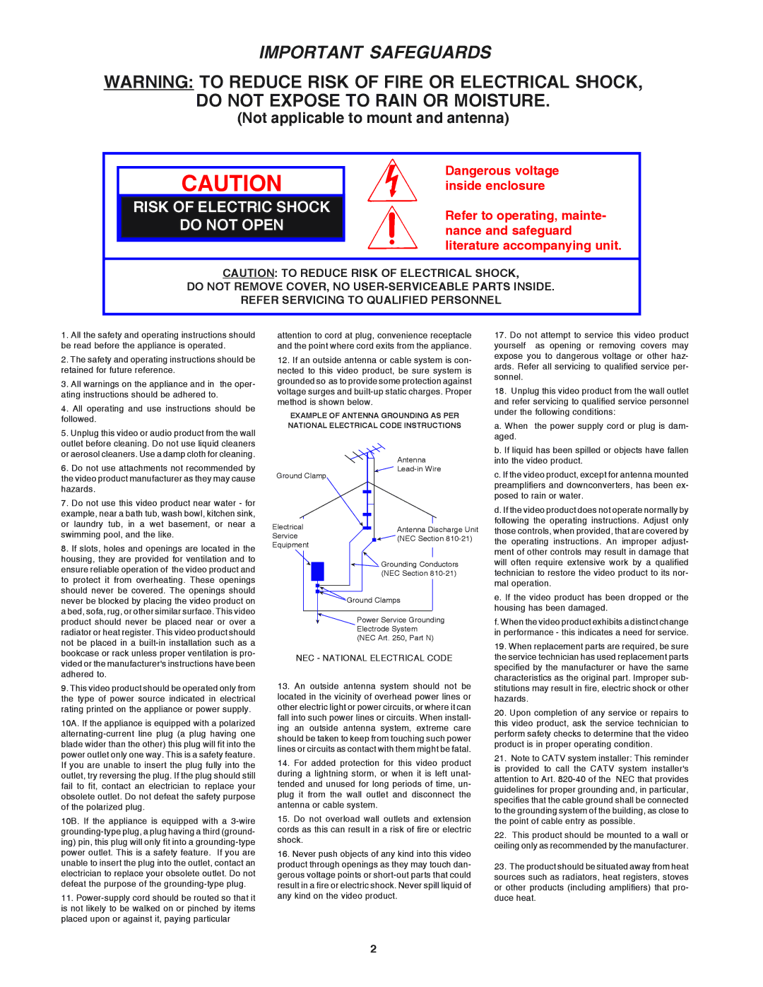 Winegard AS-2053, AS-2003 installation manual Important Safeguards 