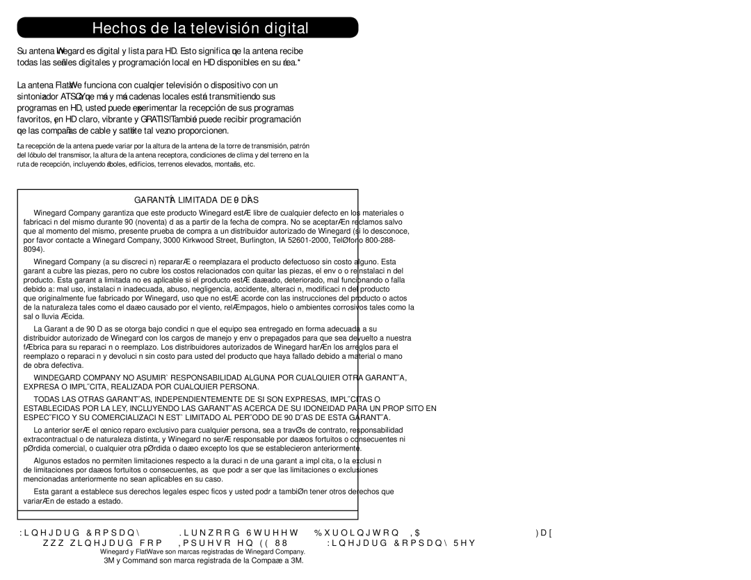 Winegard FL-5000 specifications Hechos de la televisión digital, Garantía Limitada DE 90 Días 