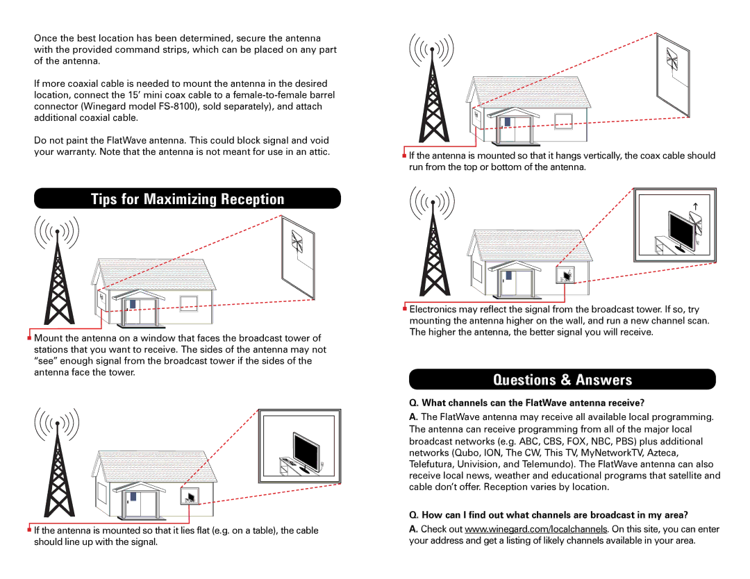 Winegard FL5000C Tips for Maximizing Reception, Questions & Answers, What channels can the FlatWave antenna receive? 