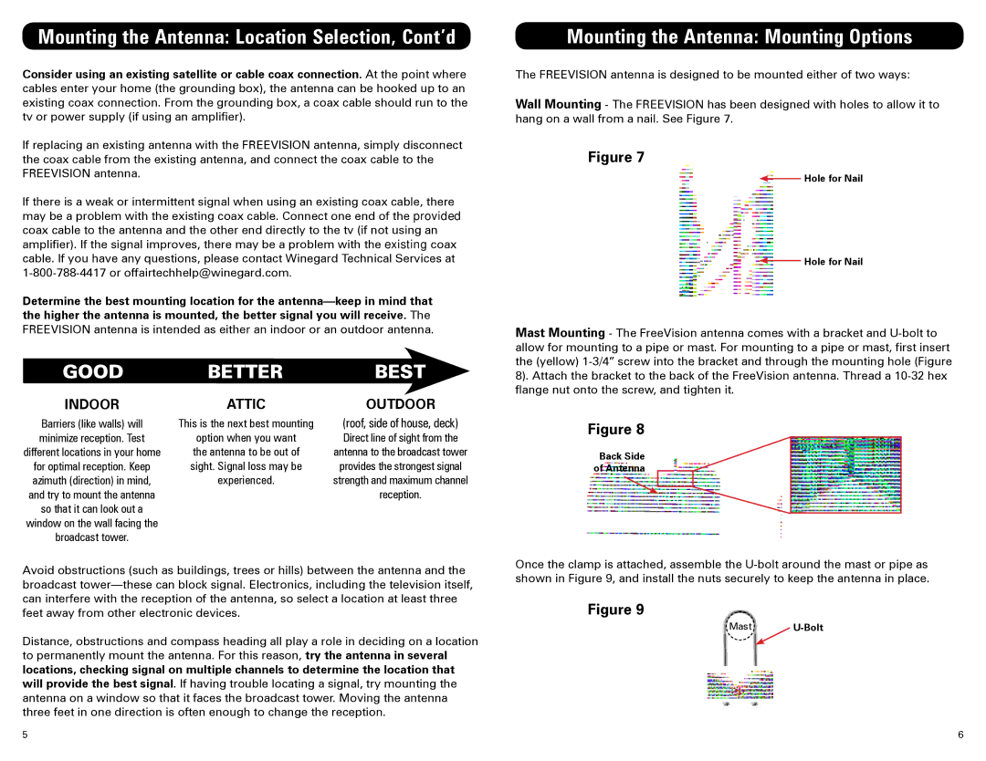 Winegard FV-HD30 Mounting the Antenna Location Selection, Cont’d, Mounting the Antenna Mounting Options, Antenna to be out 