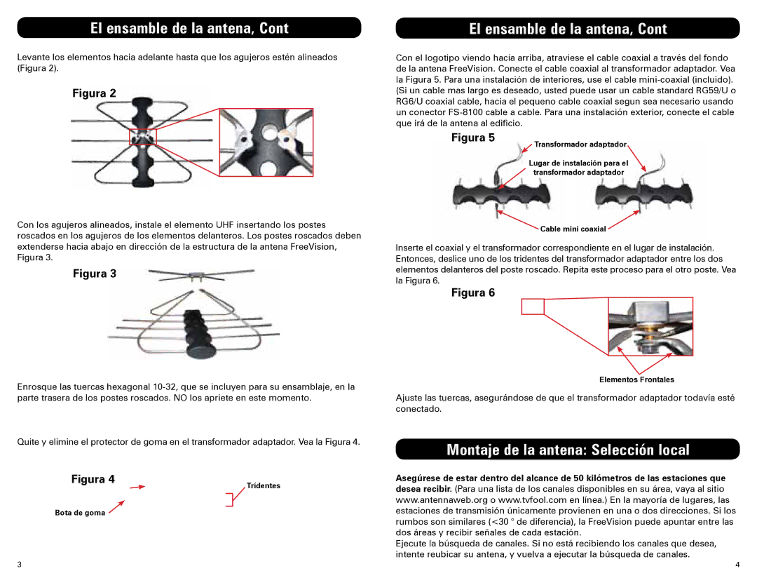 Winegard FV-HD30 manual El ensamble de la antena, Montaje de la antena Selección local 